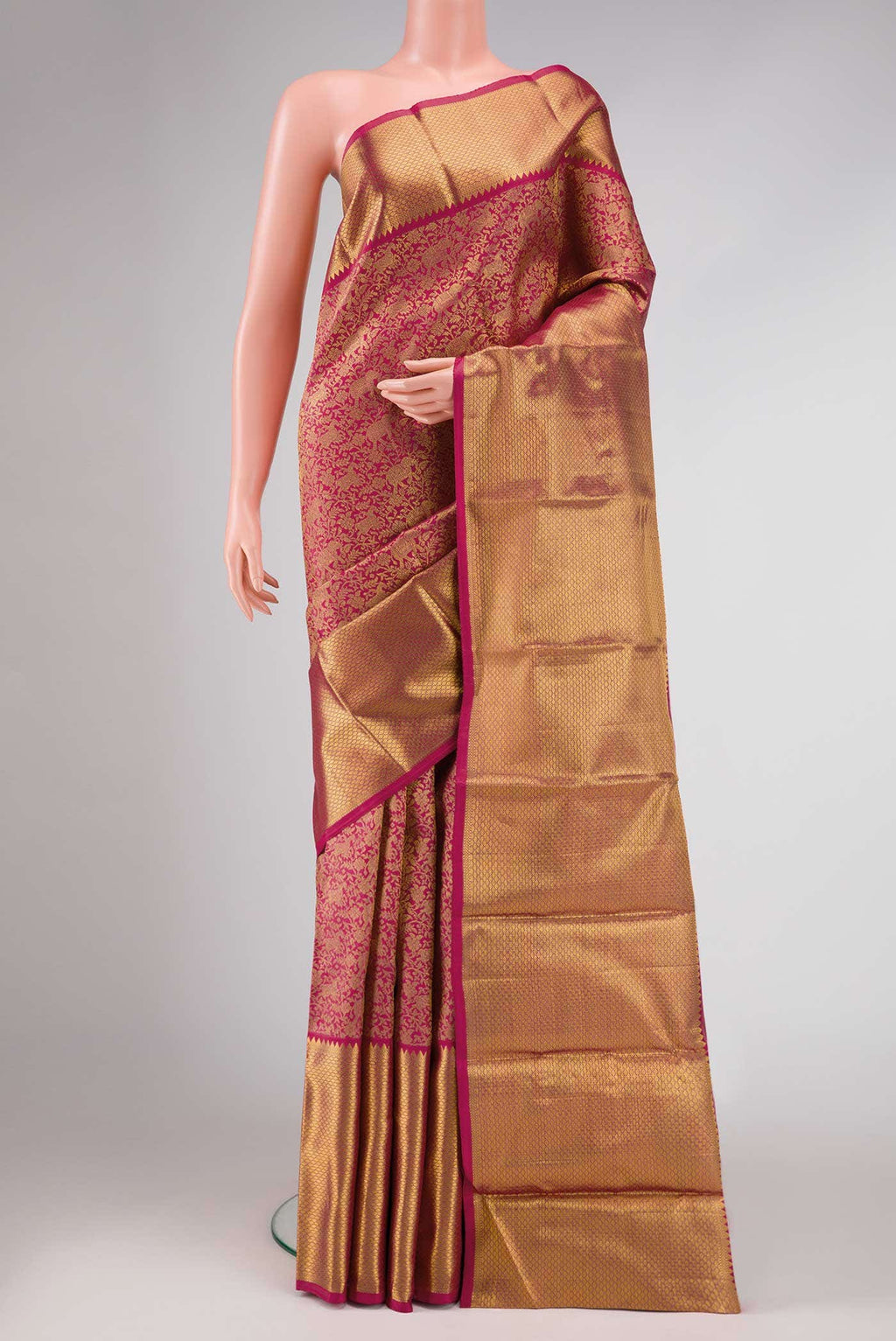 Dark Pink Dual Tone Kanchipuram Silk Saree