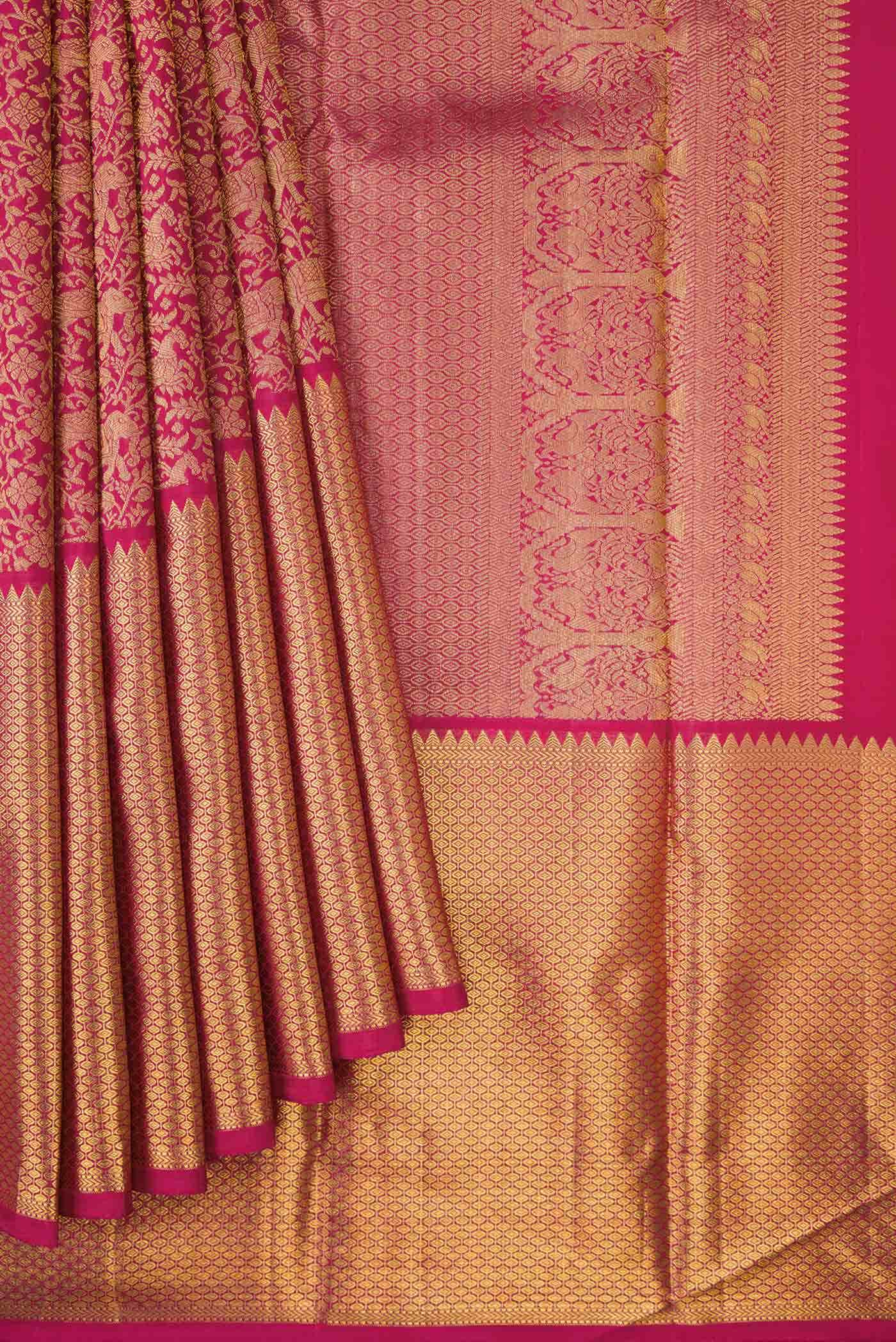 Dark Pink Dual Tone Kanchipuram Silk Saree