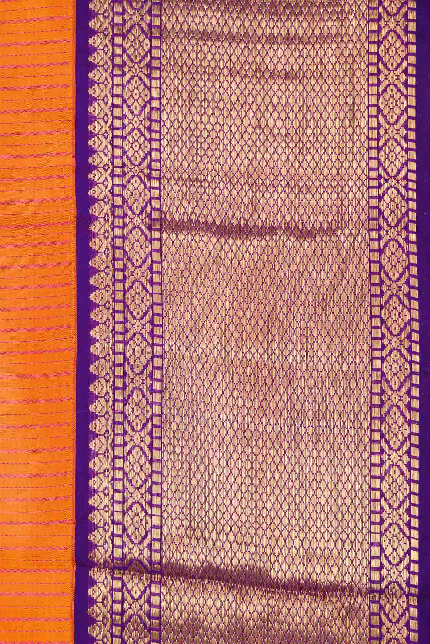 Pure Silk Pure Zari Golden Peach Dual Tone Kanchipuram Saree