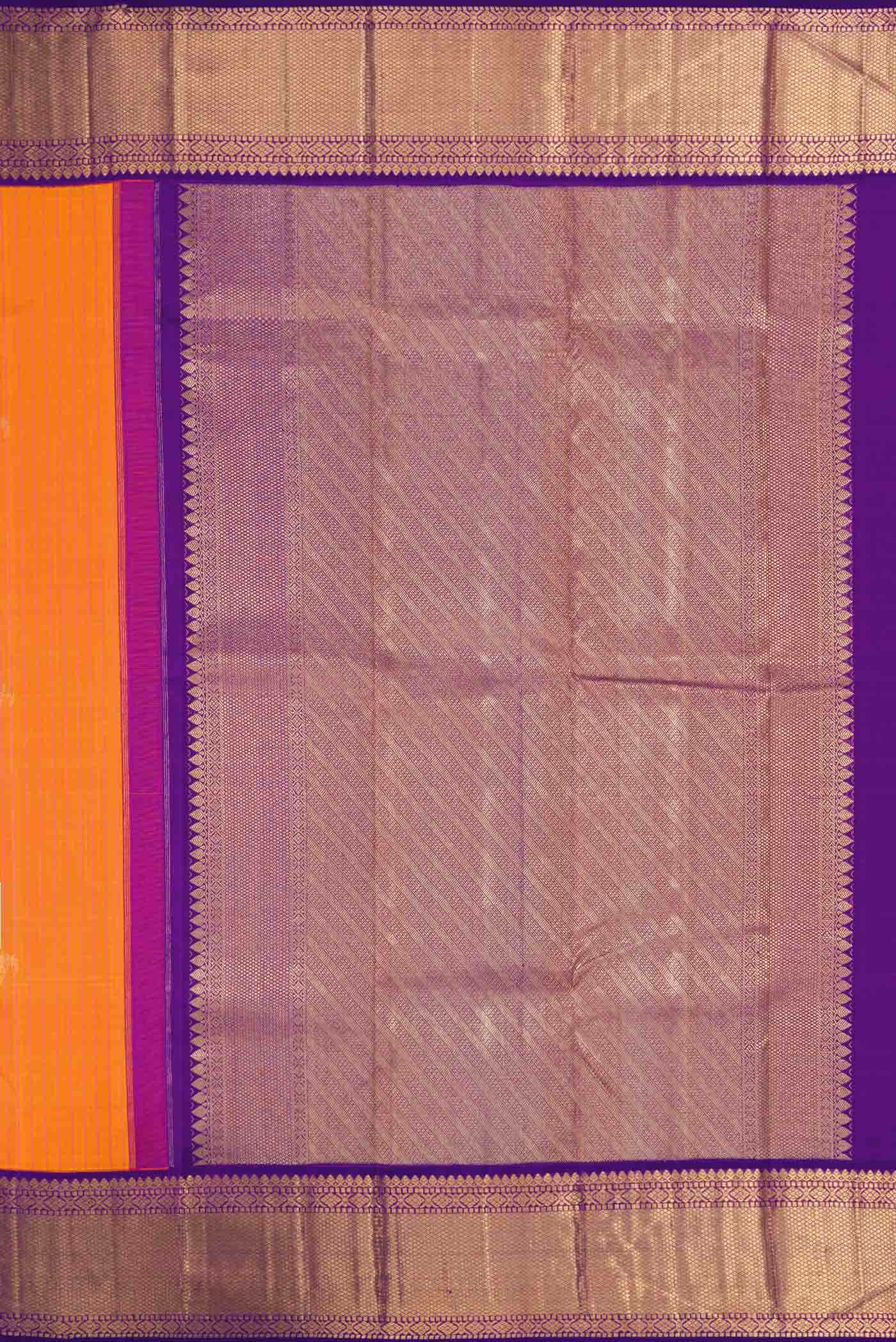 Pure Silk Pure Zari Golden Peach Dual Tone Kanchipuram Saree