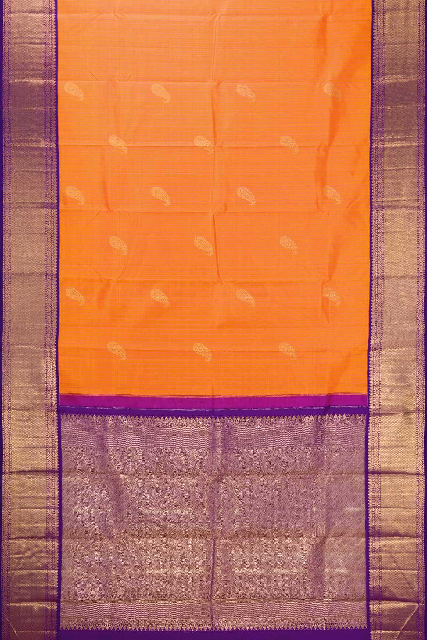 Pure Silk Pure Zari Golden Peach Dual Tone Kanchipuram Saree