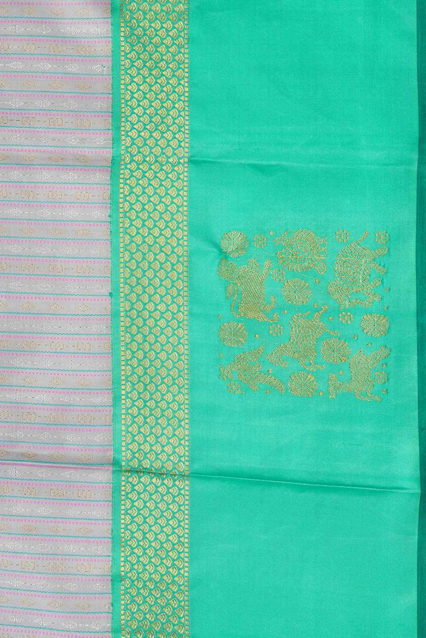 Pure Silk Pure Zari Grey Dual Tone Kanchipuram Saree