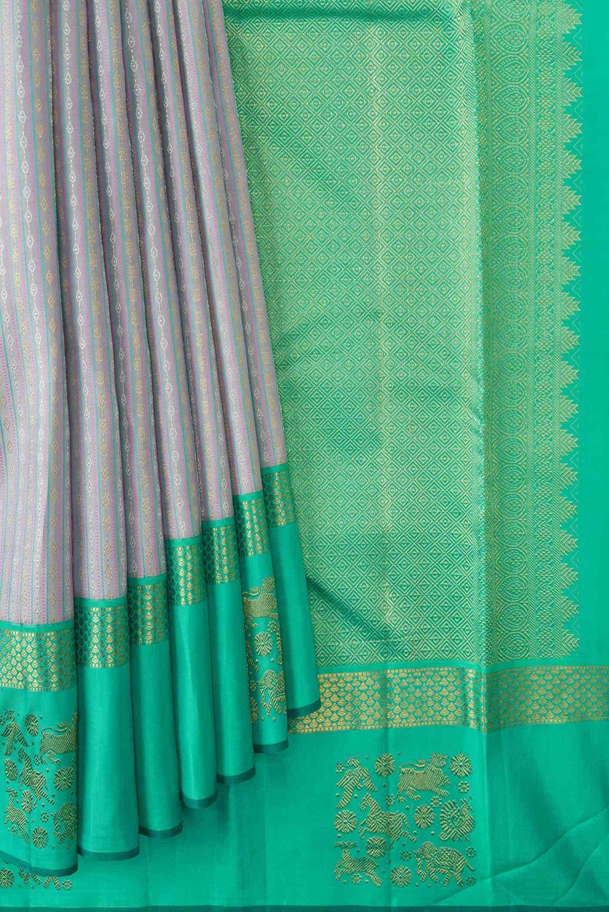 Pure Silk Pure Zari Grey Dual Tone Kanjivaram Saree