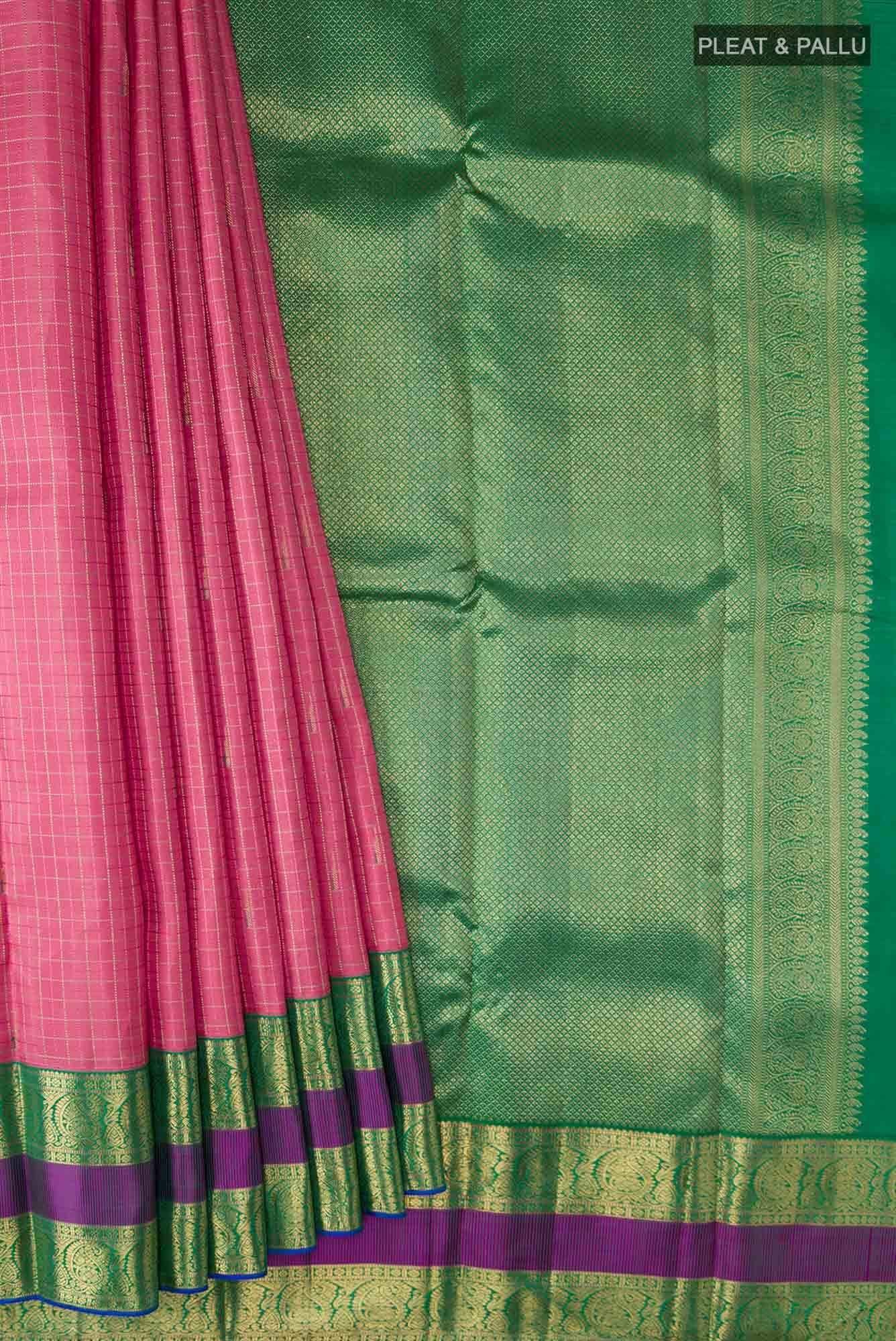 Pure Silk Pure Zari Pink Kanchipuram Saree