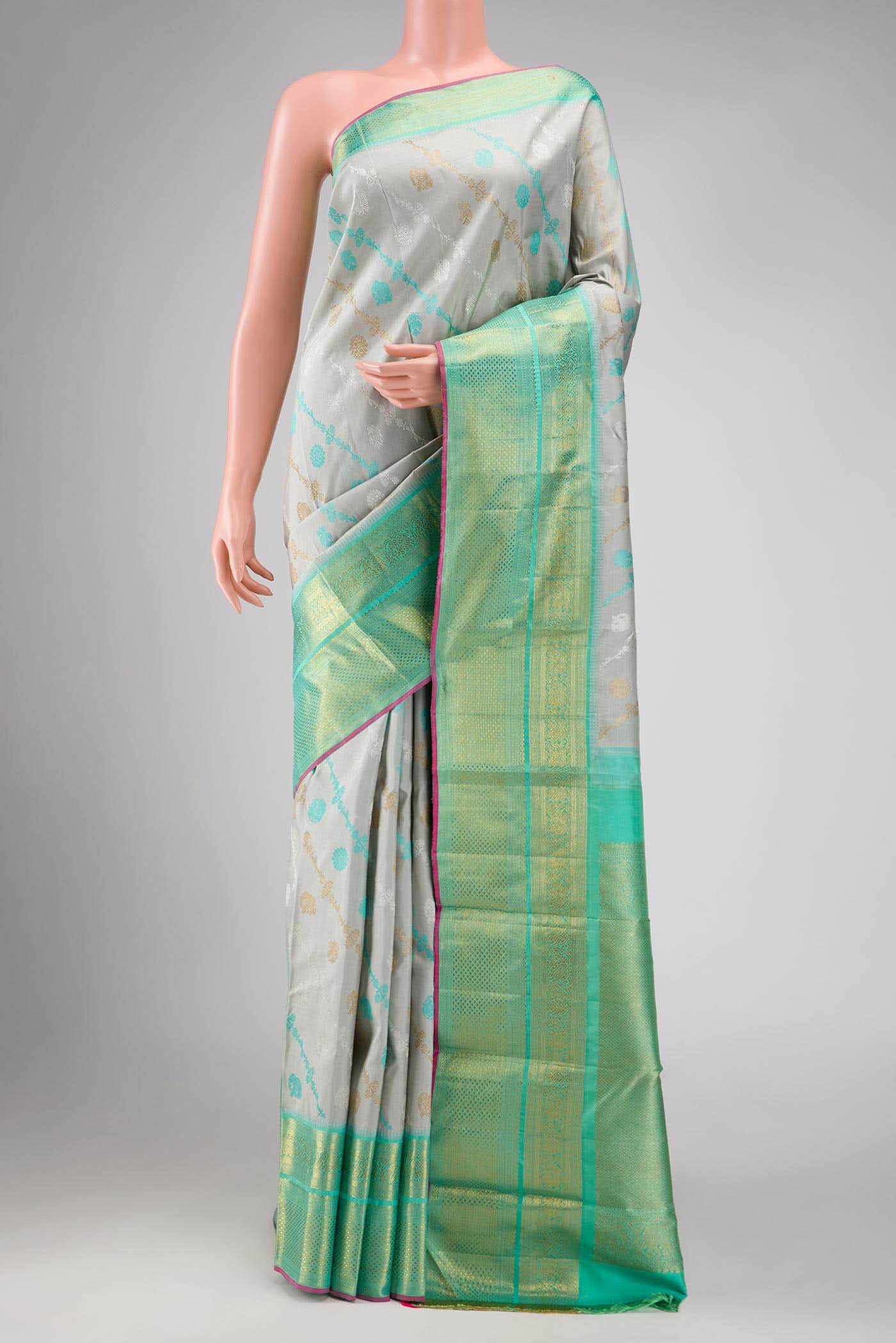 Pure Silk Pure Zari Grey Kanchipuram Saree