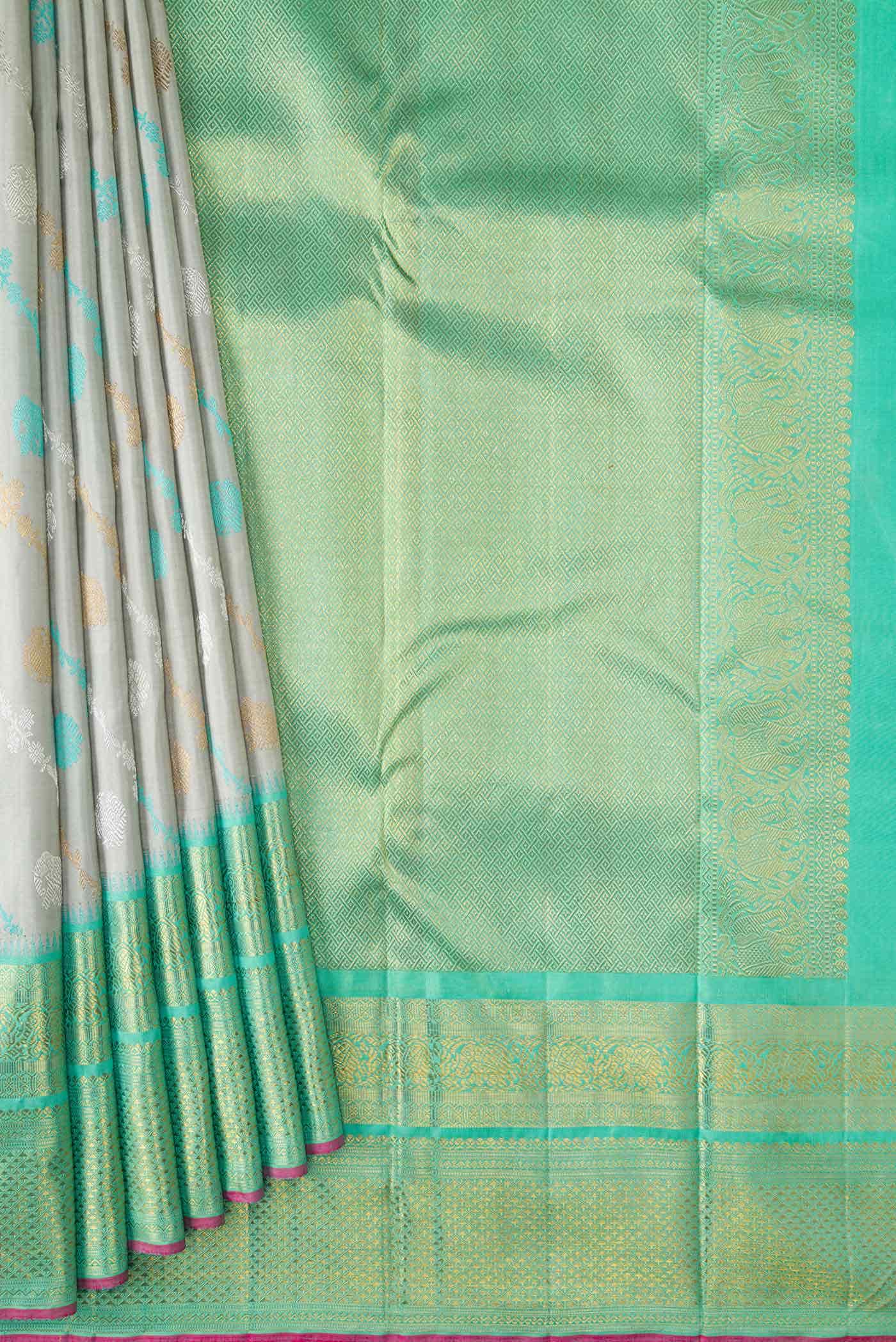 Pure Silk Pure Zari Grey Kanchipuram Saree