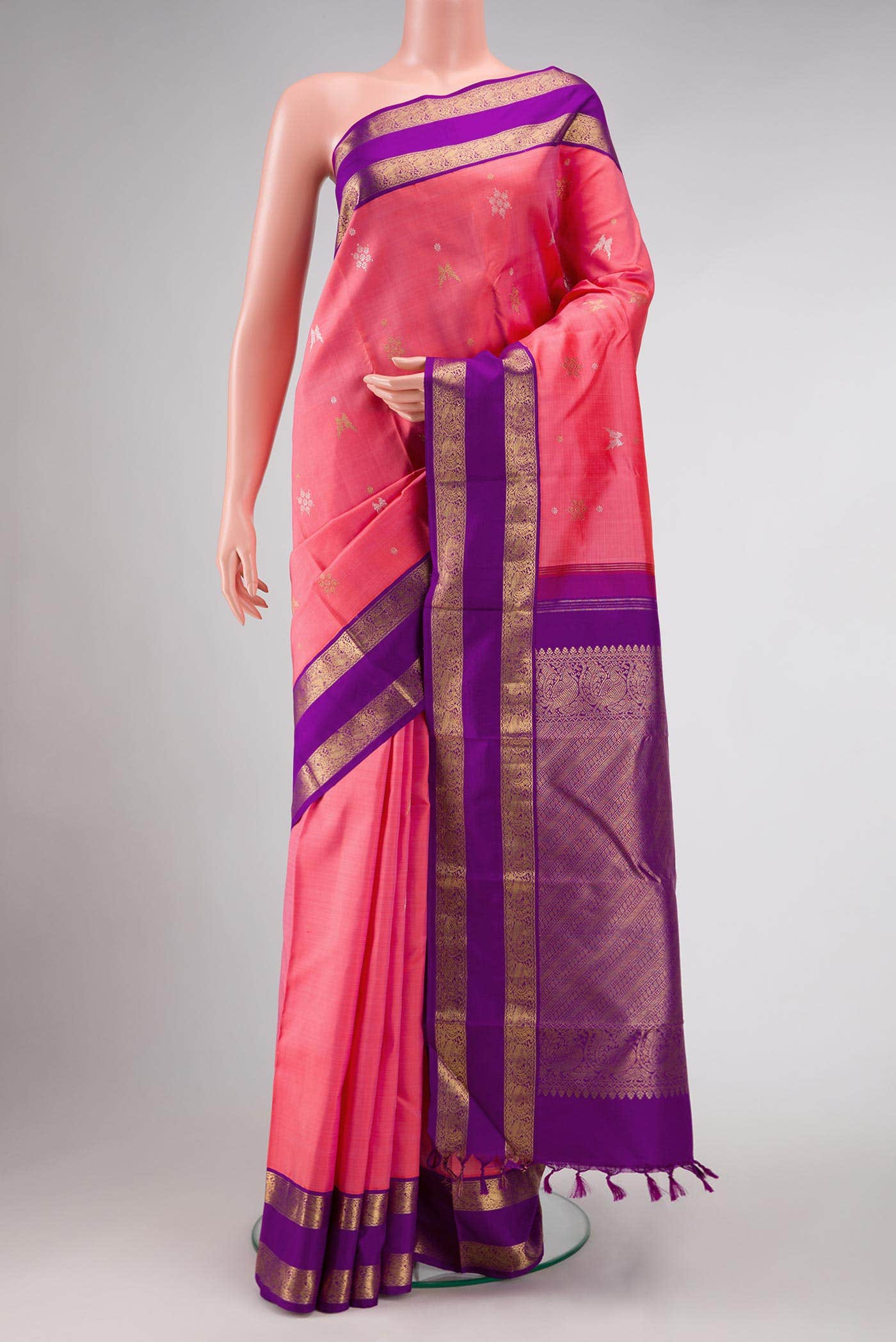 Pure Silk Pure Zari Pink Kanchipuram Saree