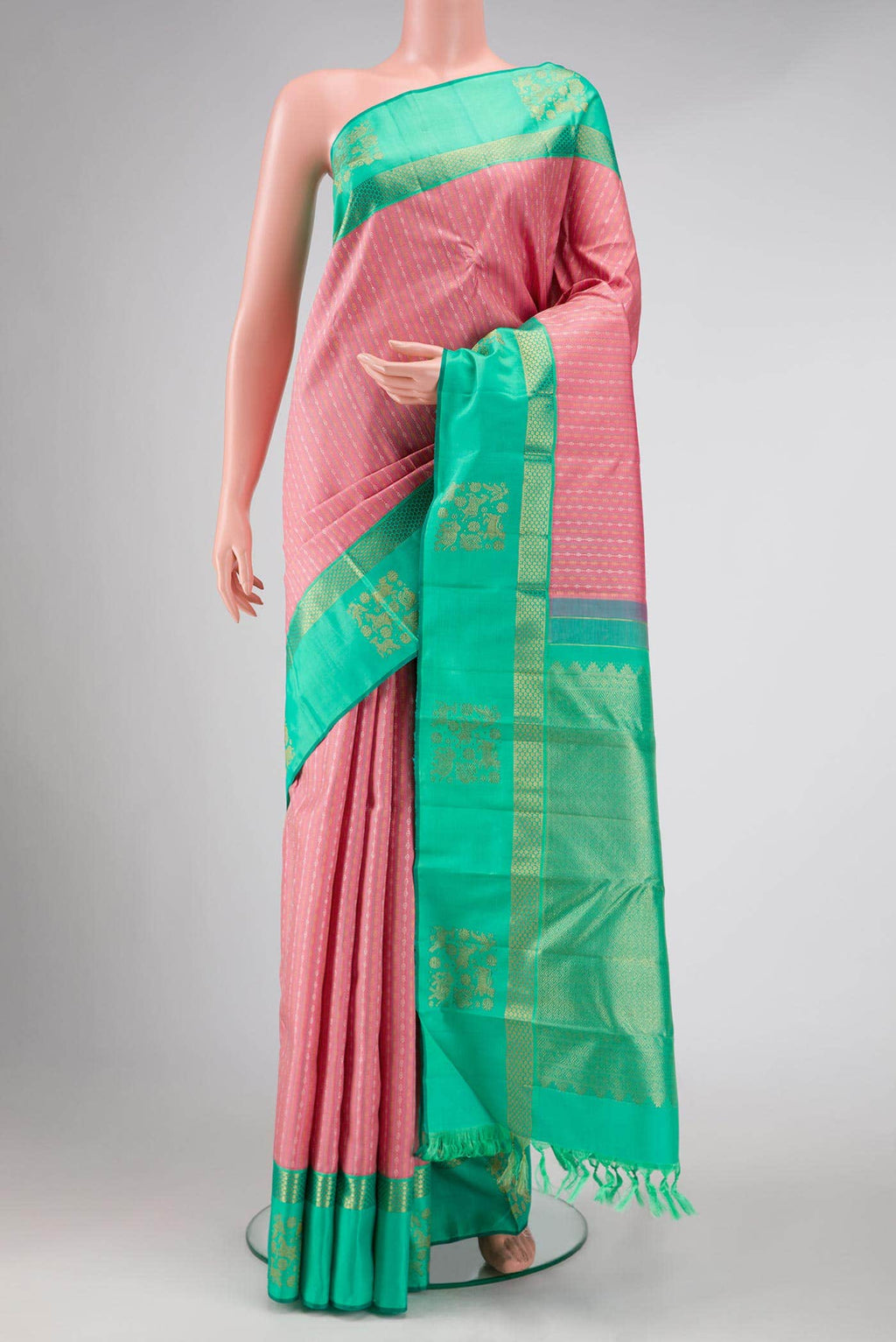 Pure Silk Pure Zari Pink Kanchipuram Saree