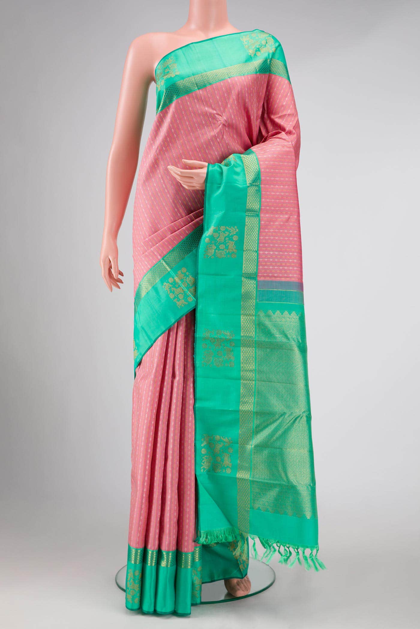 Pure Silk Pure Zari Pink Kanchipuram Saree
