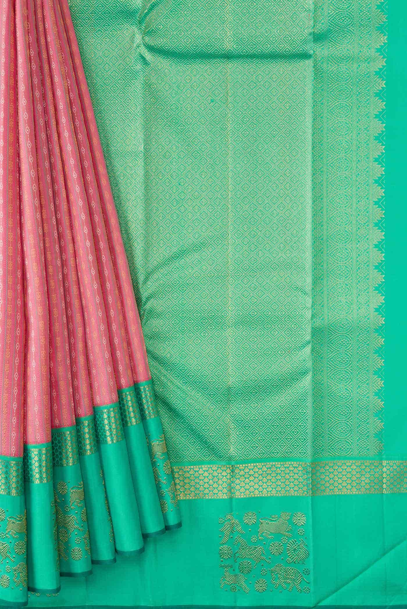 Pure Silk Pure Zari Pink Kanchipuram Saree