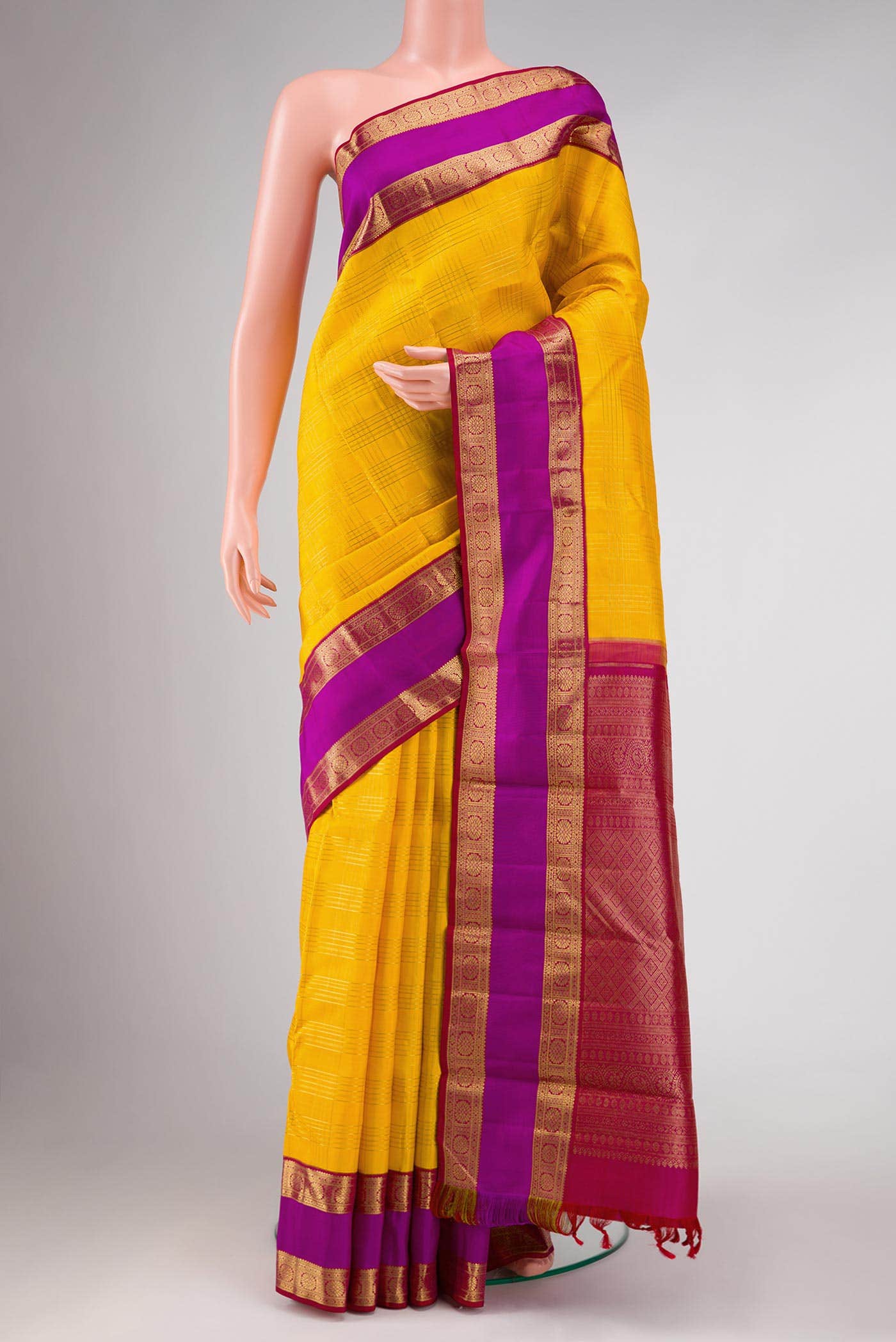 Pure Silk Pure Zari Yellow Kanchipuram Saree