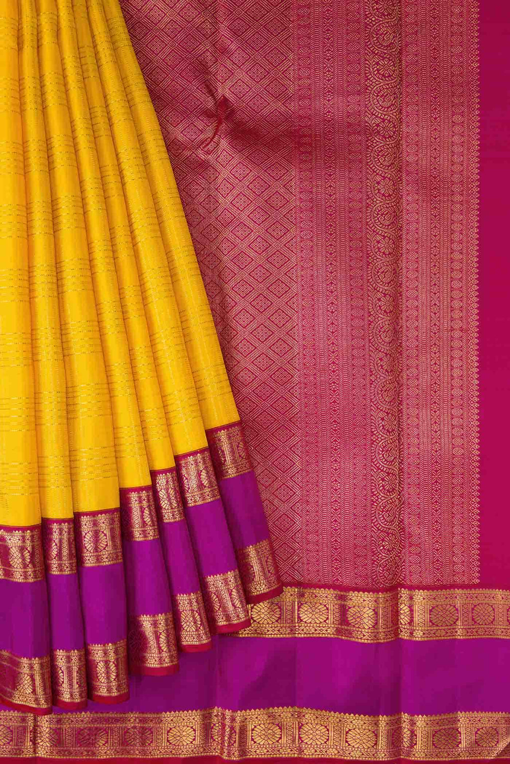 Pure Silk Pure Zari Yellow Kanchipuram Saree