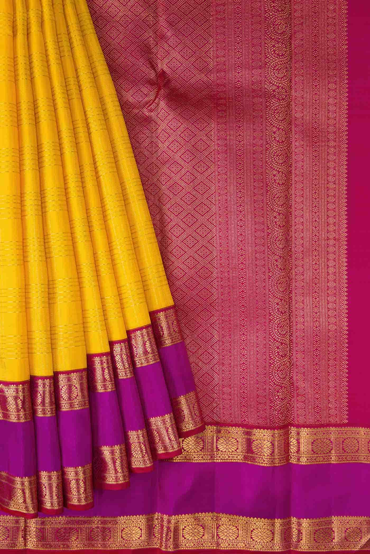 Pure Silk Pure Zari Yellow Kanchipuram Saree
