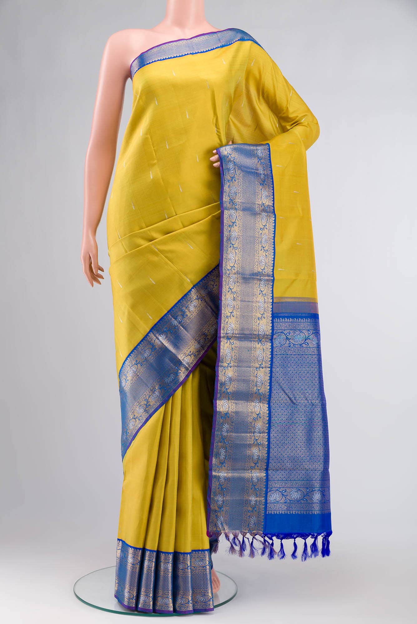 Pure Silk Pure Zari Yellow Kanchipuram Saree