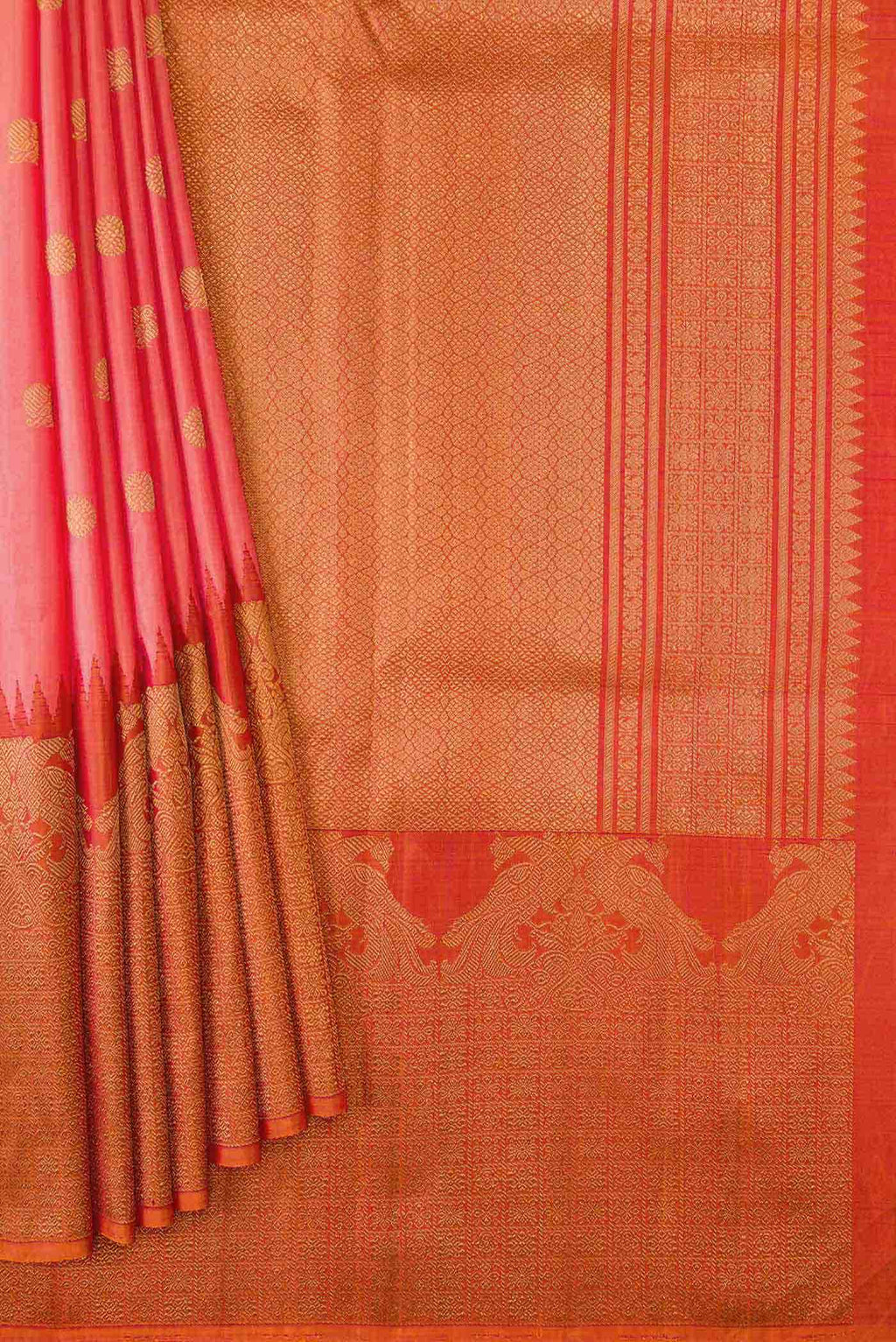 Coral Dual Tone Kanchipuram Silk Saree