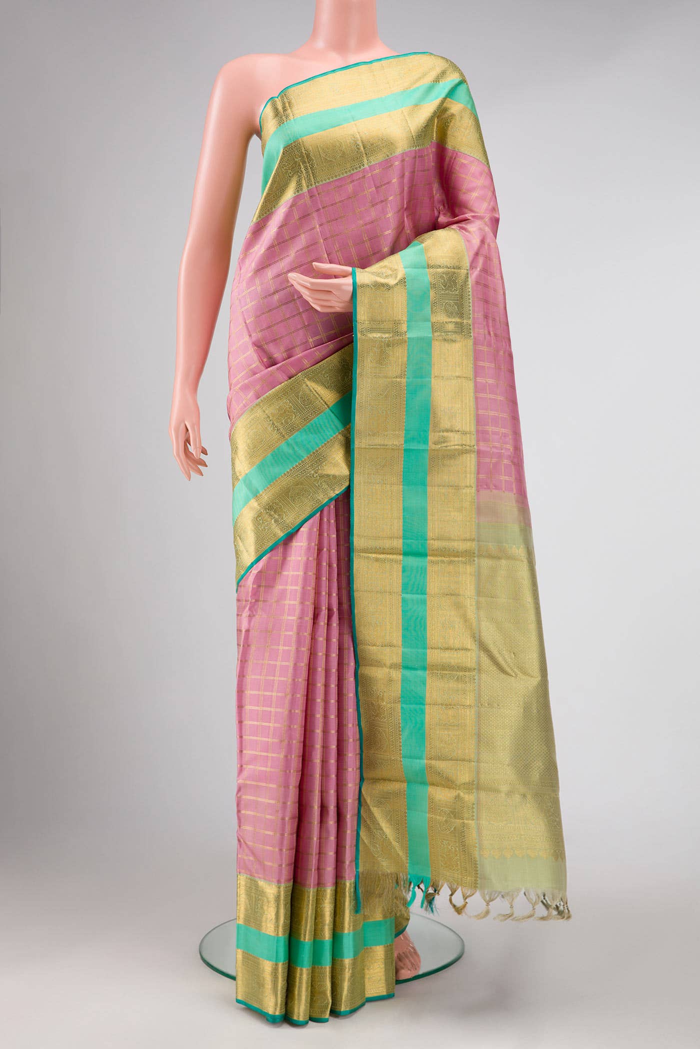 Pure Silk Pure Zari Pink Dual Tone Kanchipuram Saree