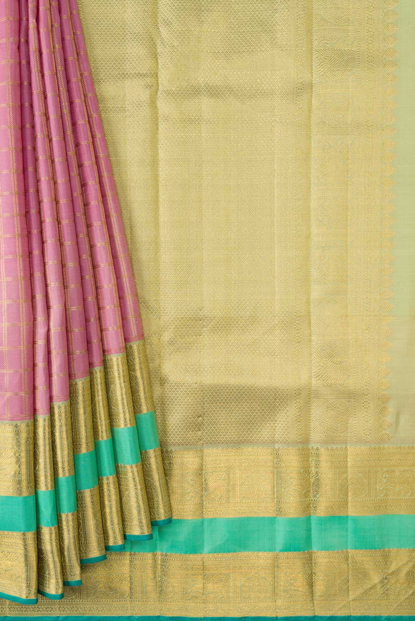 Pure Silk Pure Zari Pink Dual Tone Kanchipuram Saree