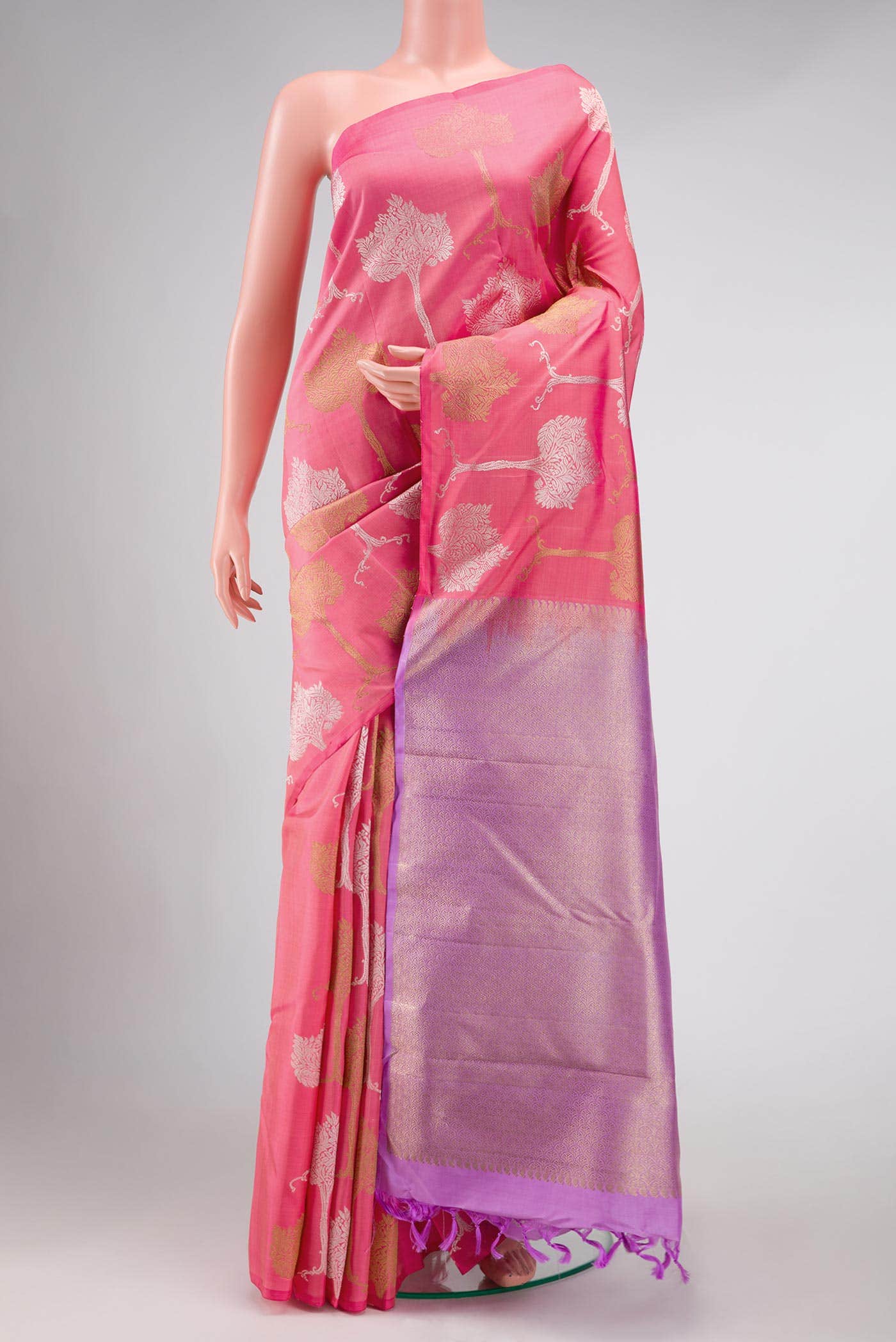 Pink Dual Tone Kanchipuram Silk Saree