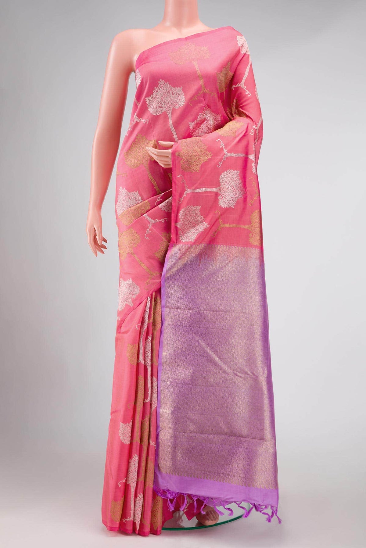 Pink Dual Tone Kanchipuram Silk Saree