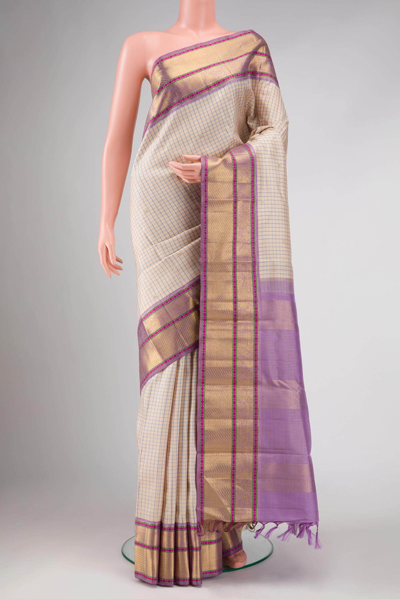 Beige Kanchipuram Silk Saree