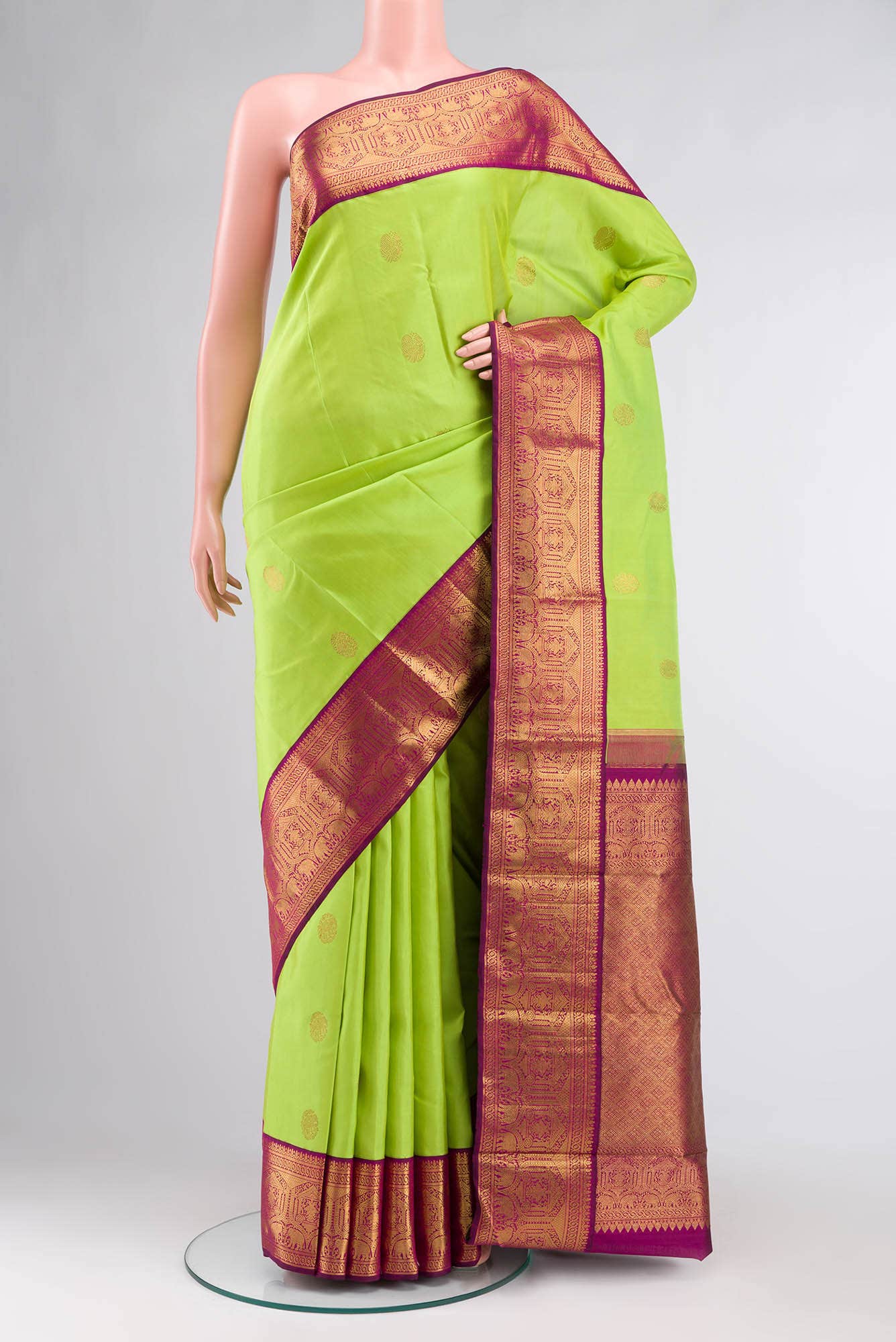 Parrot Green Kanchipuram Silk Saree