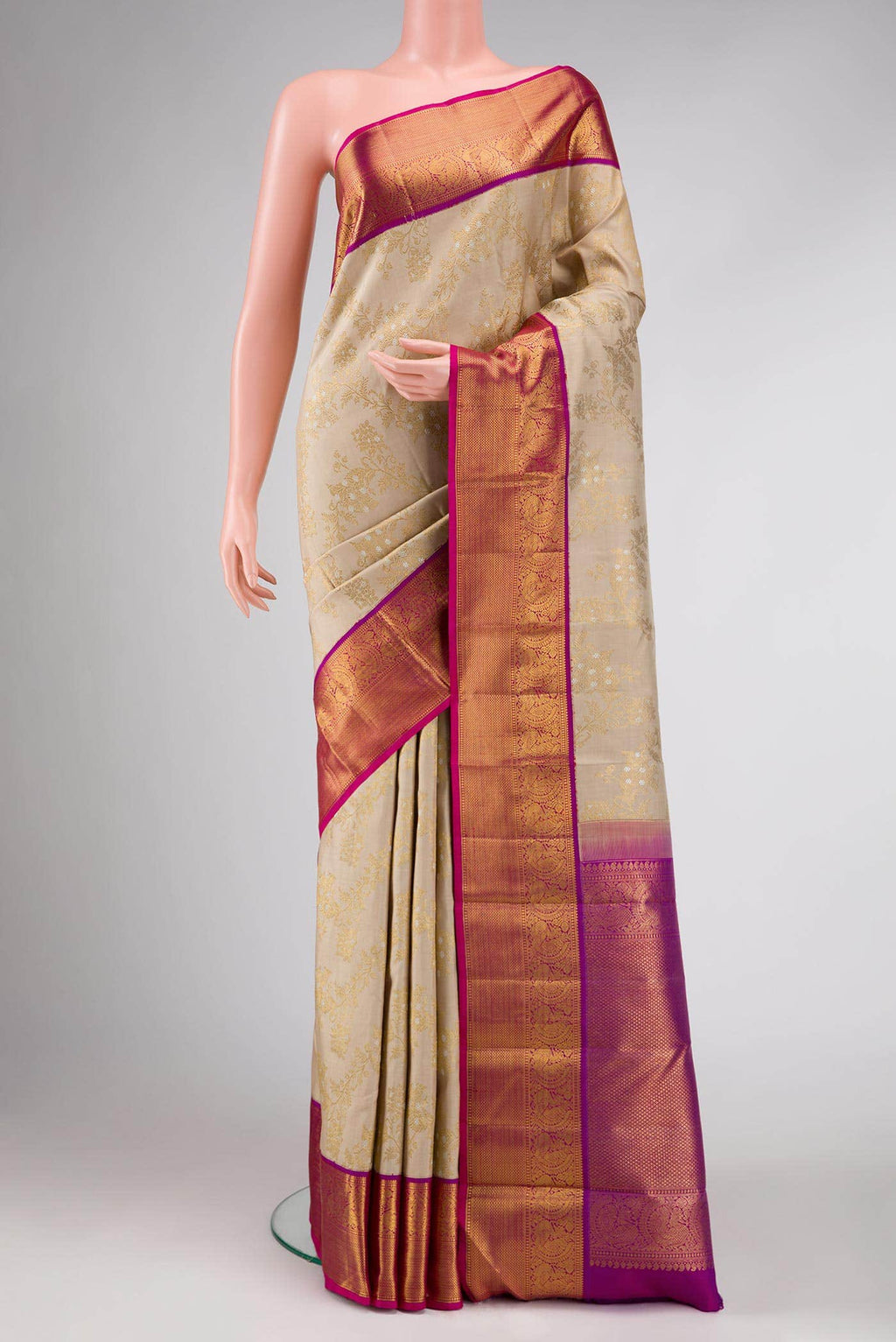 Beige Dual Tone Kanchipuram Silk Saree