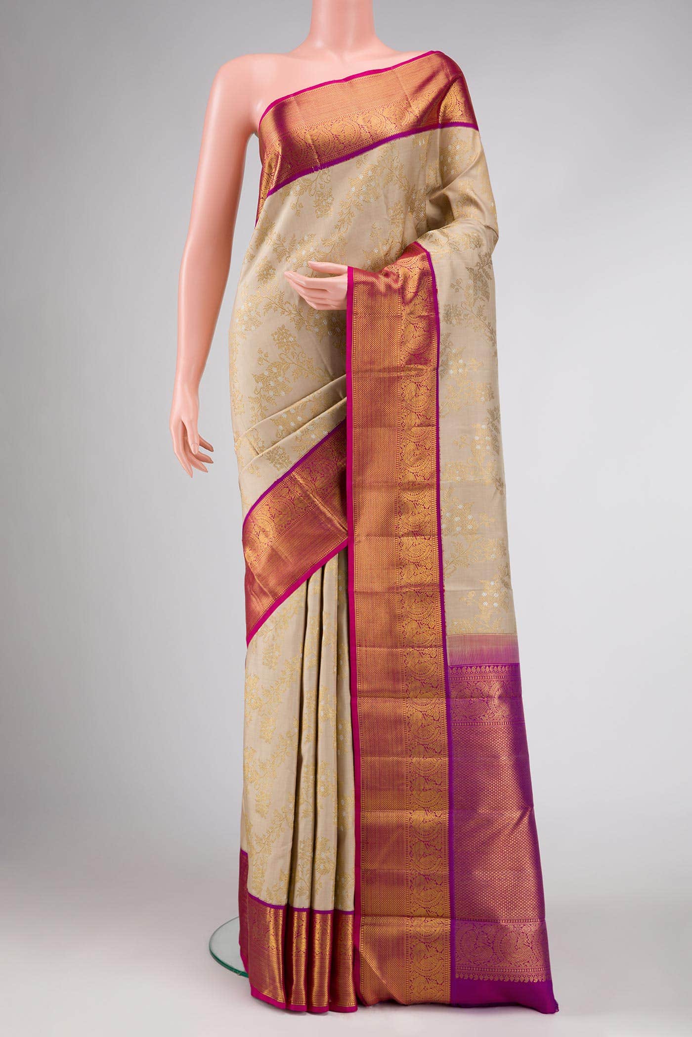 Beige Dual Tone Kanchipuram Silk Saree