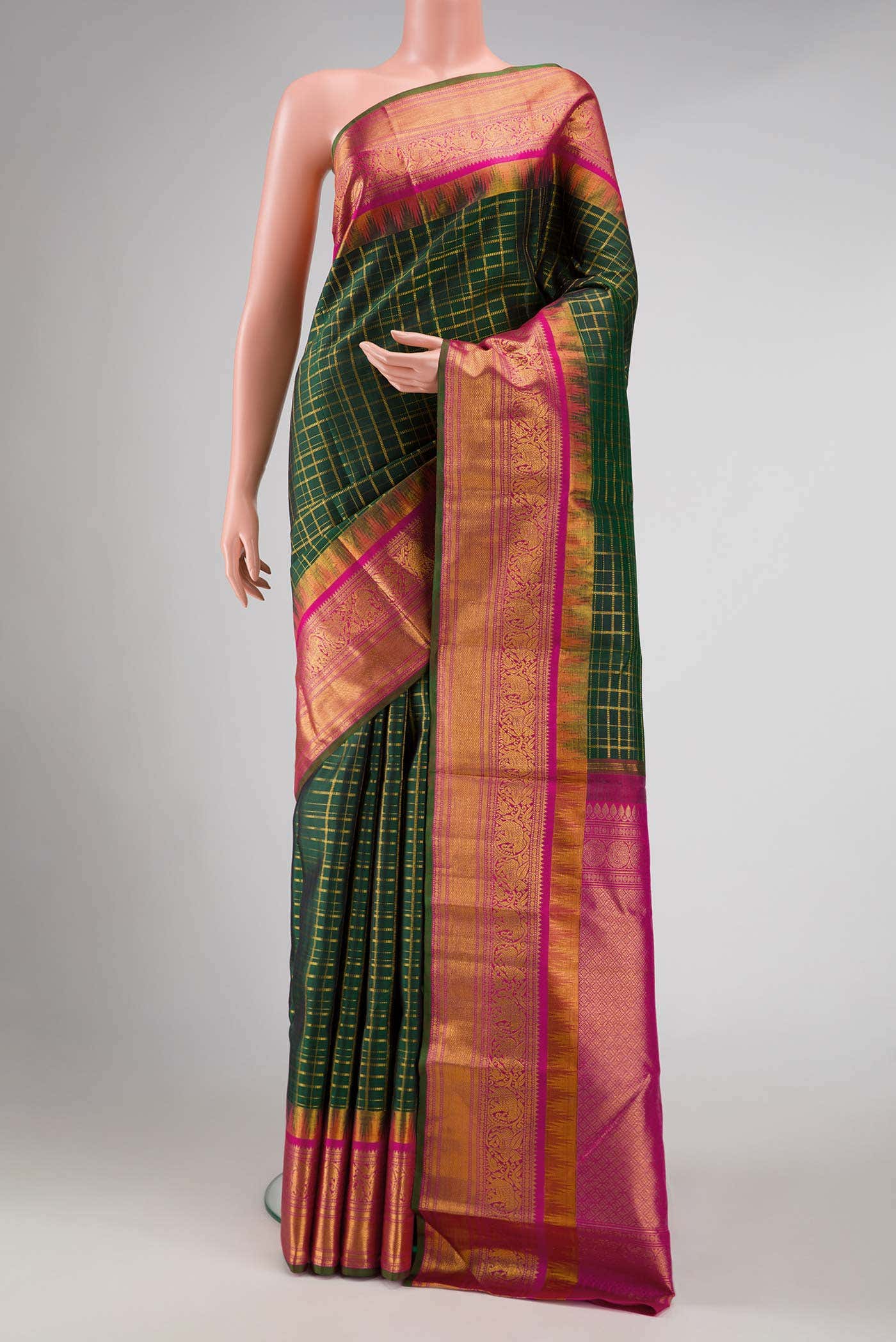 Bottle Green Kanchipuram Silk Saree