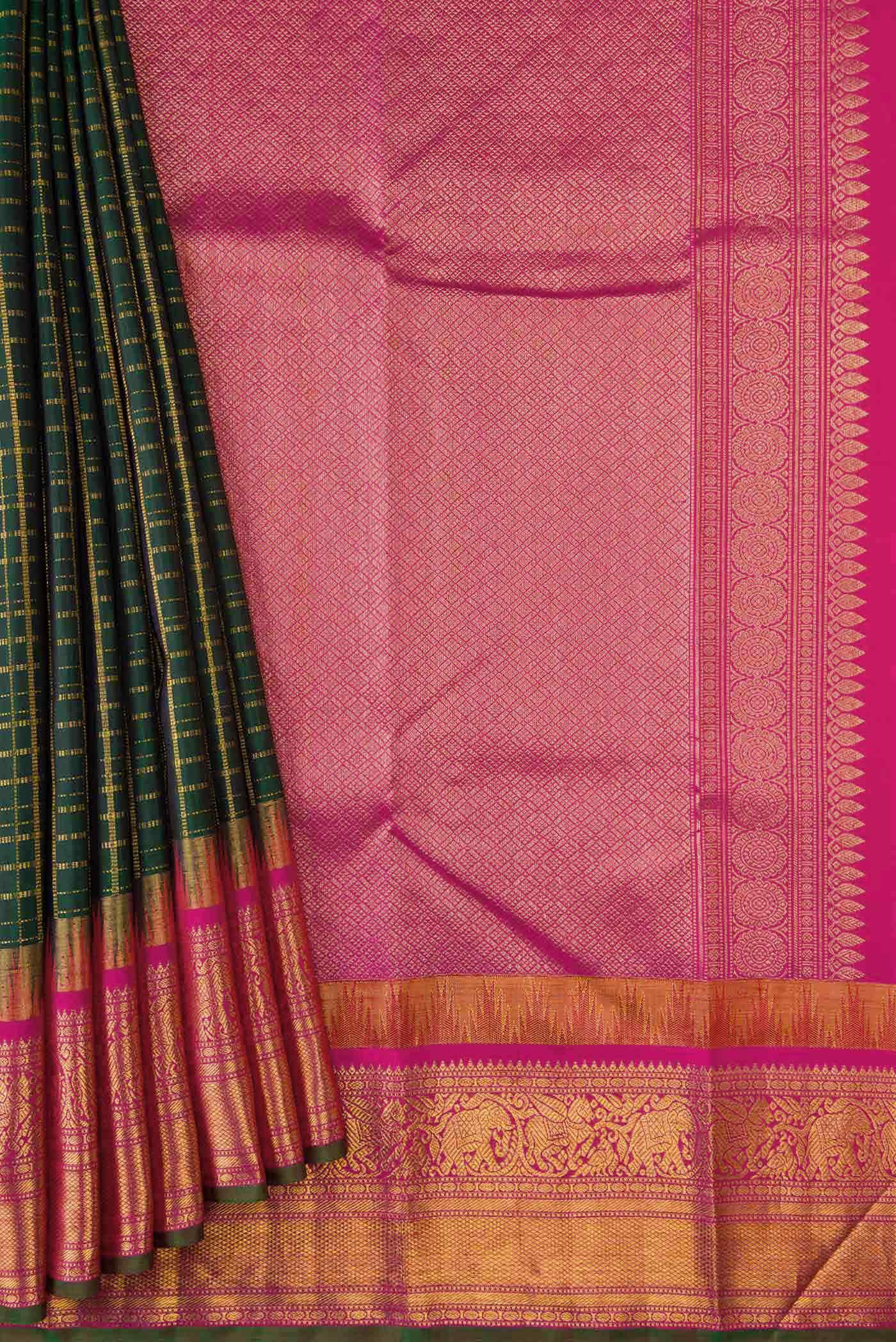 Bottle Green Kanchipuram Silk Saree