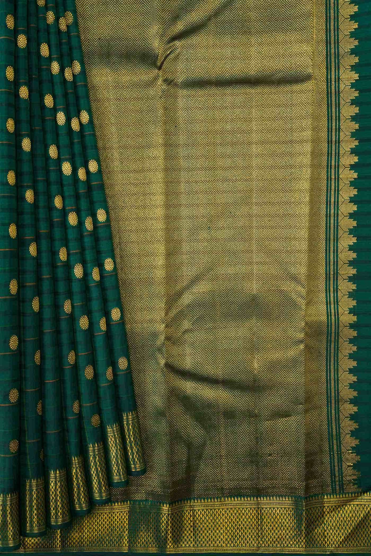 Bottle Green Dual Tone Kanchipuram Silk Saree