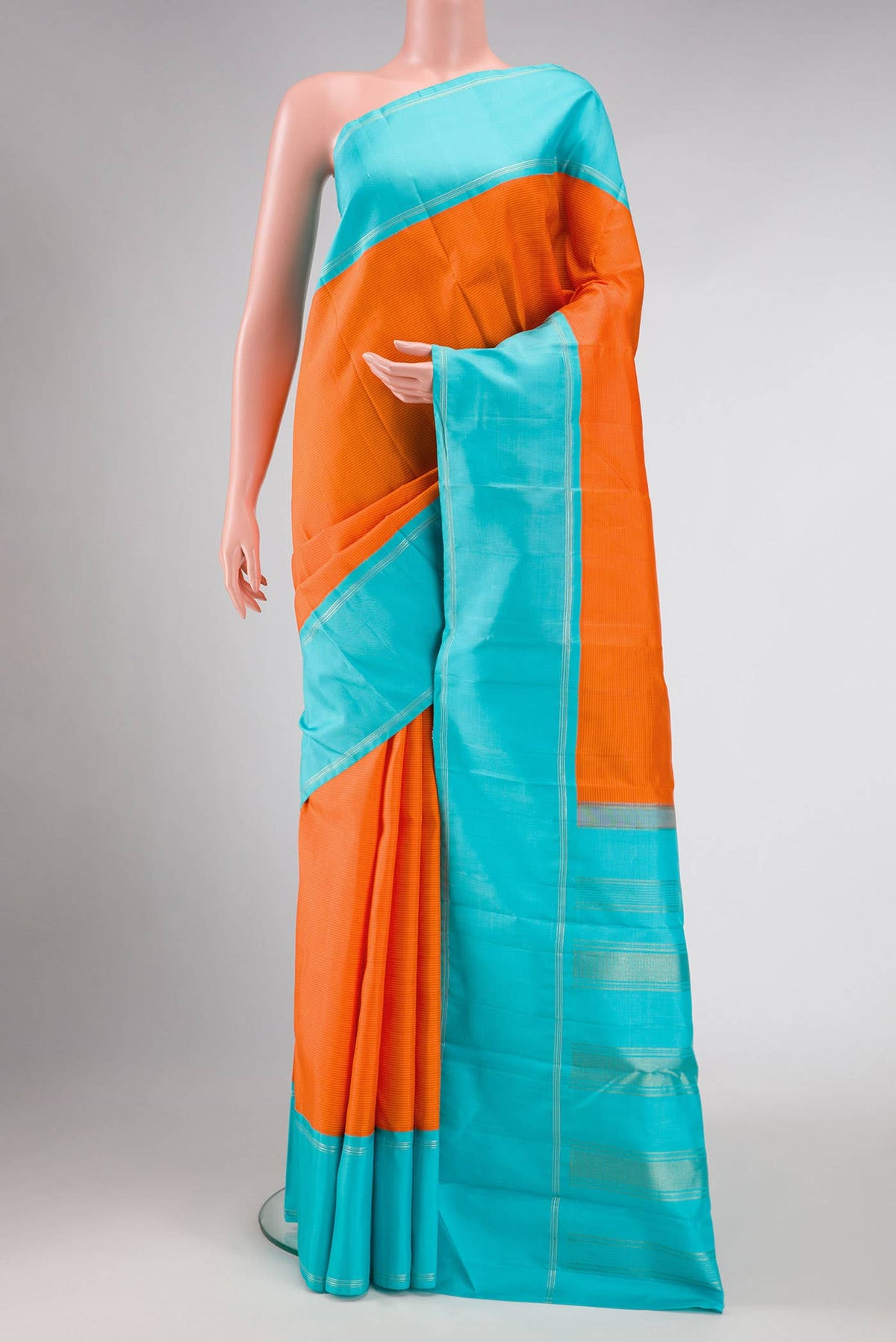 Orange Dual Tone Kanjivaram Silk Saree