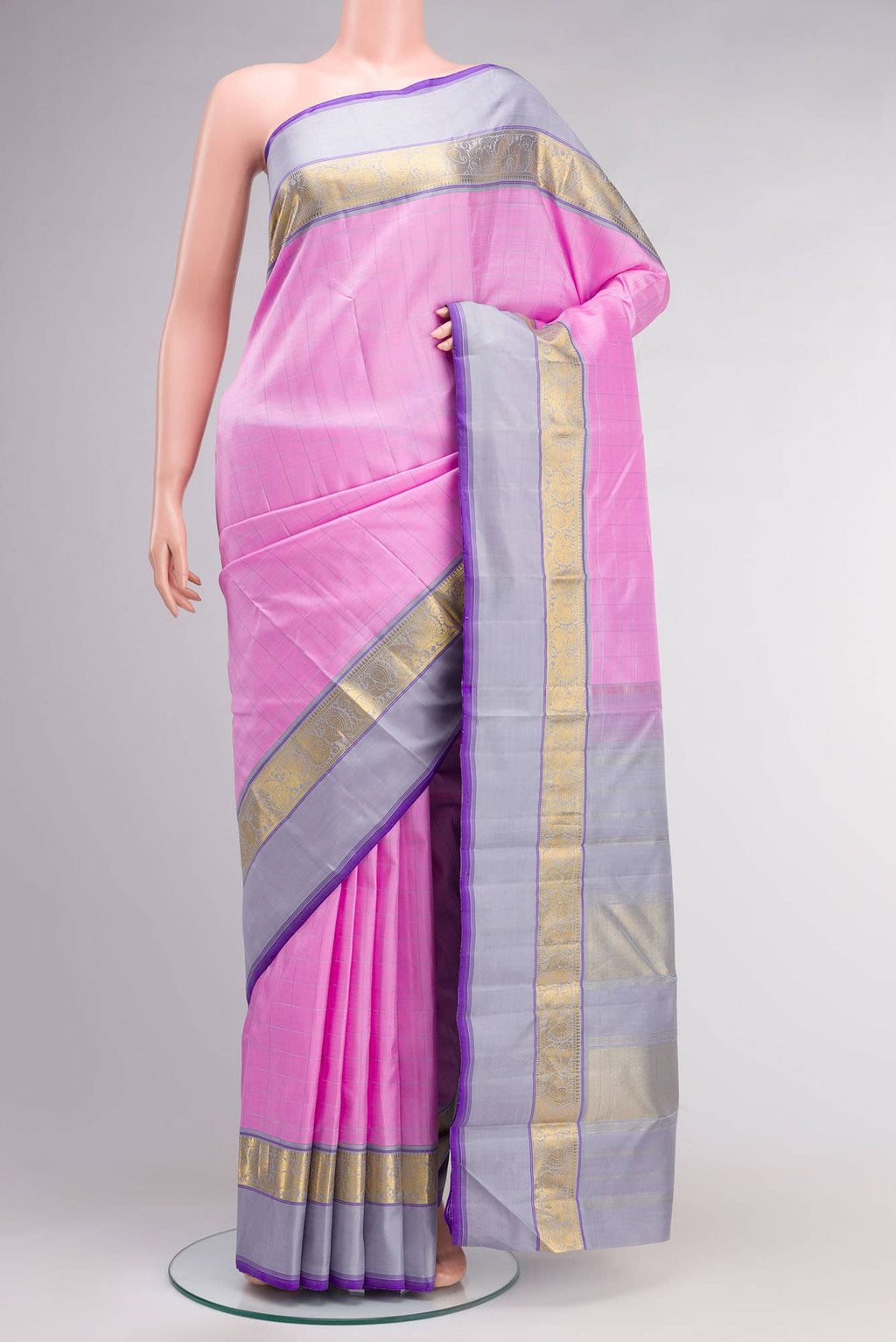 Rose pink Kanchipuram Silk Saree