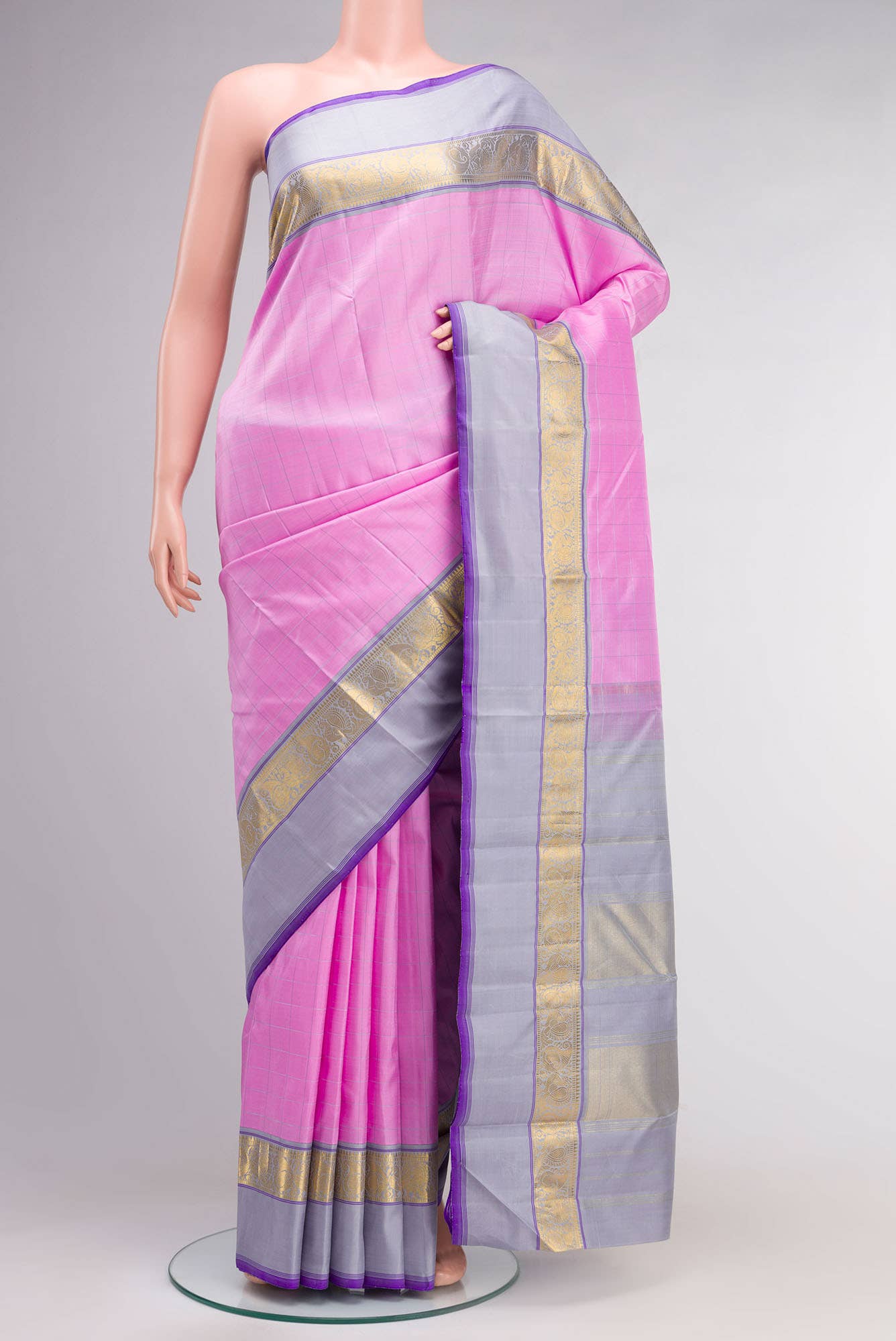 Rose pink Kanchipuram Silk Saree