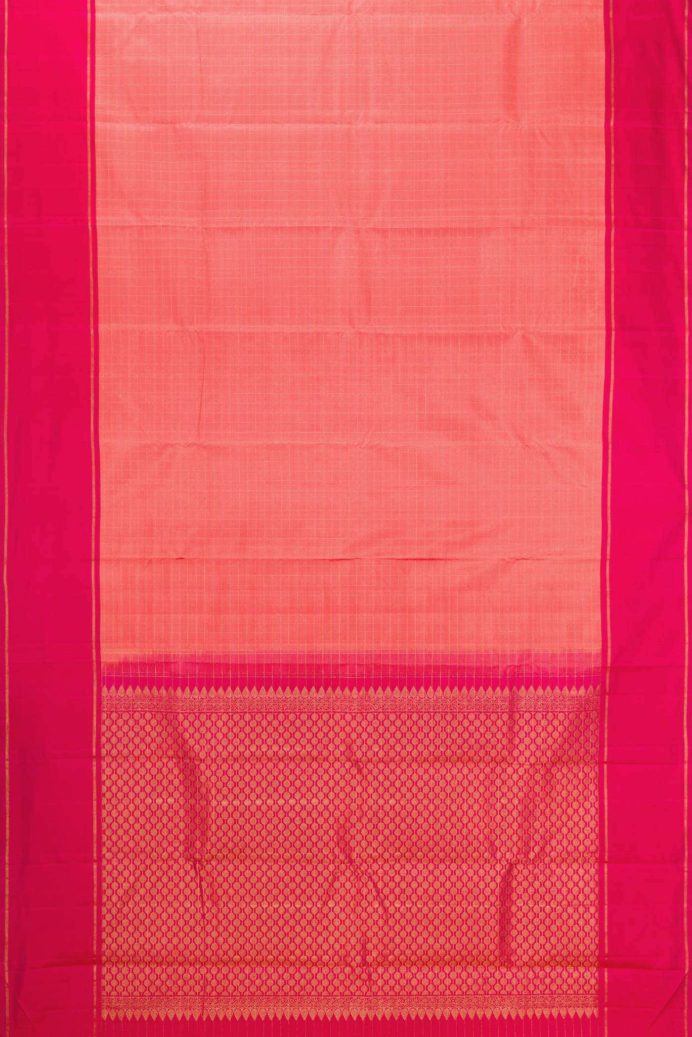 Pure Silk Pure Zari Peach Dual Tone Kanchipuram Saree
