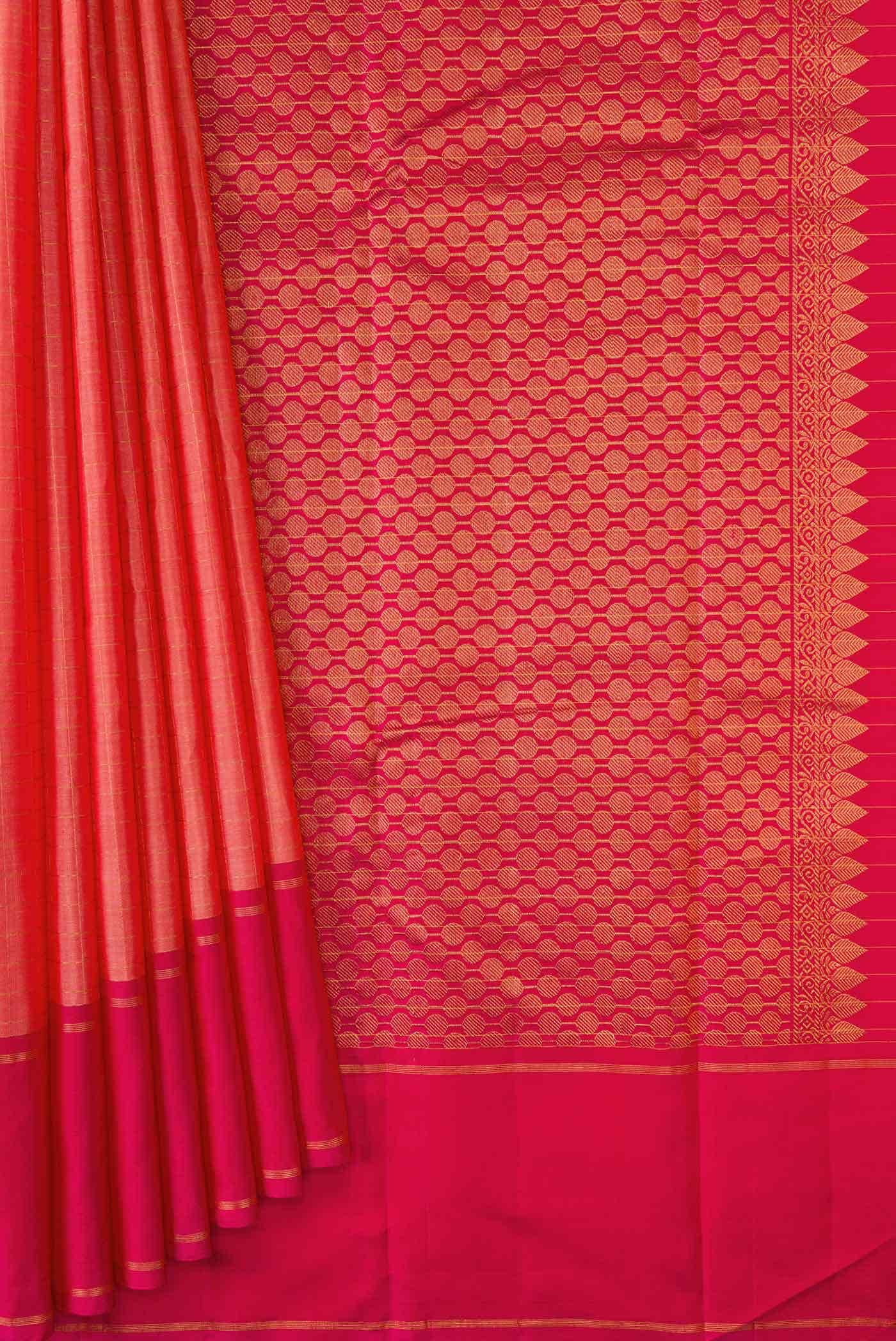 Pure Silk Pure Zari Peach Dual Tone Kanchipuram Saree