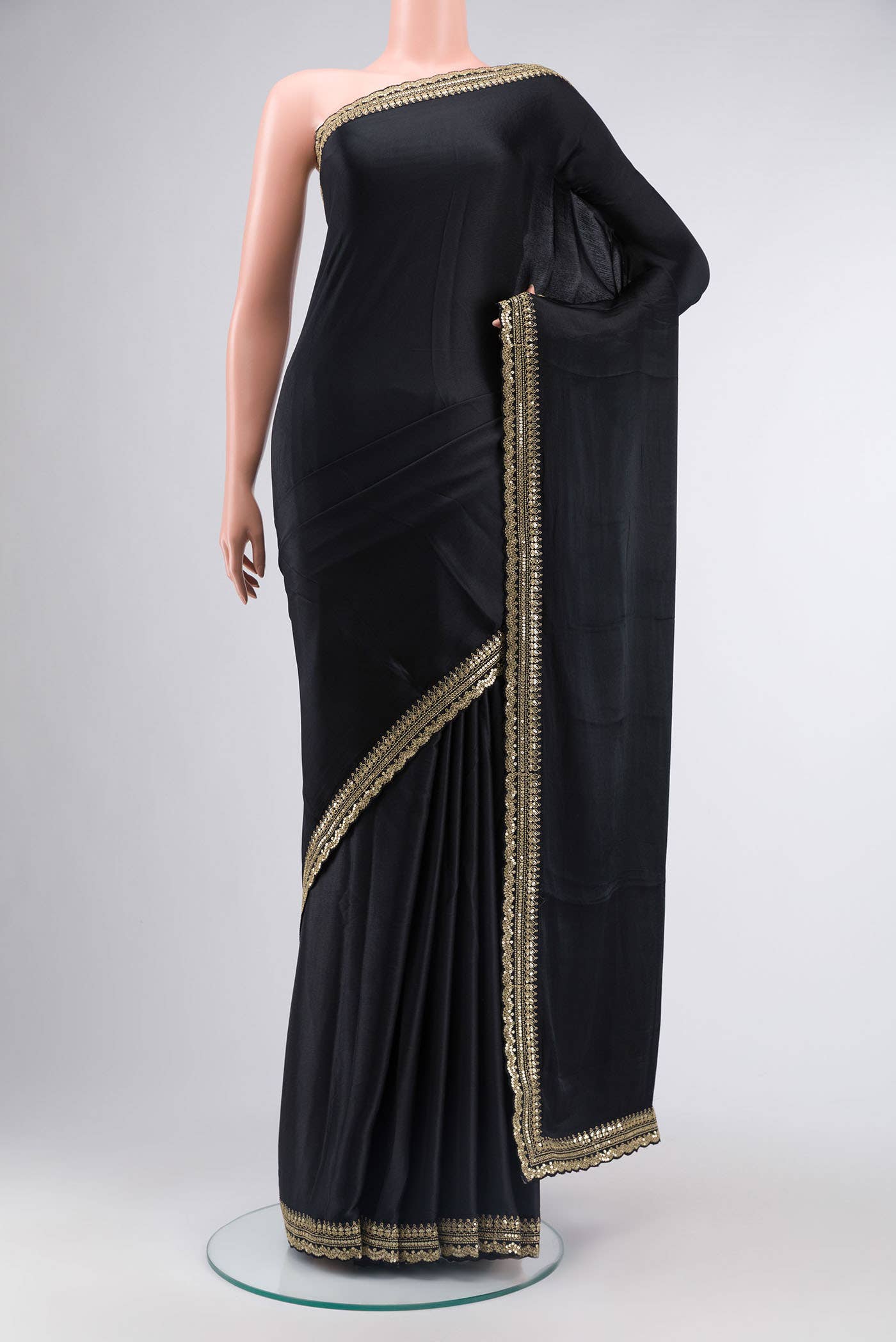 Black Satin Crepe Saree