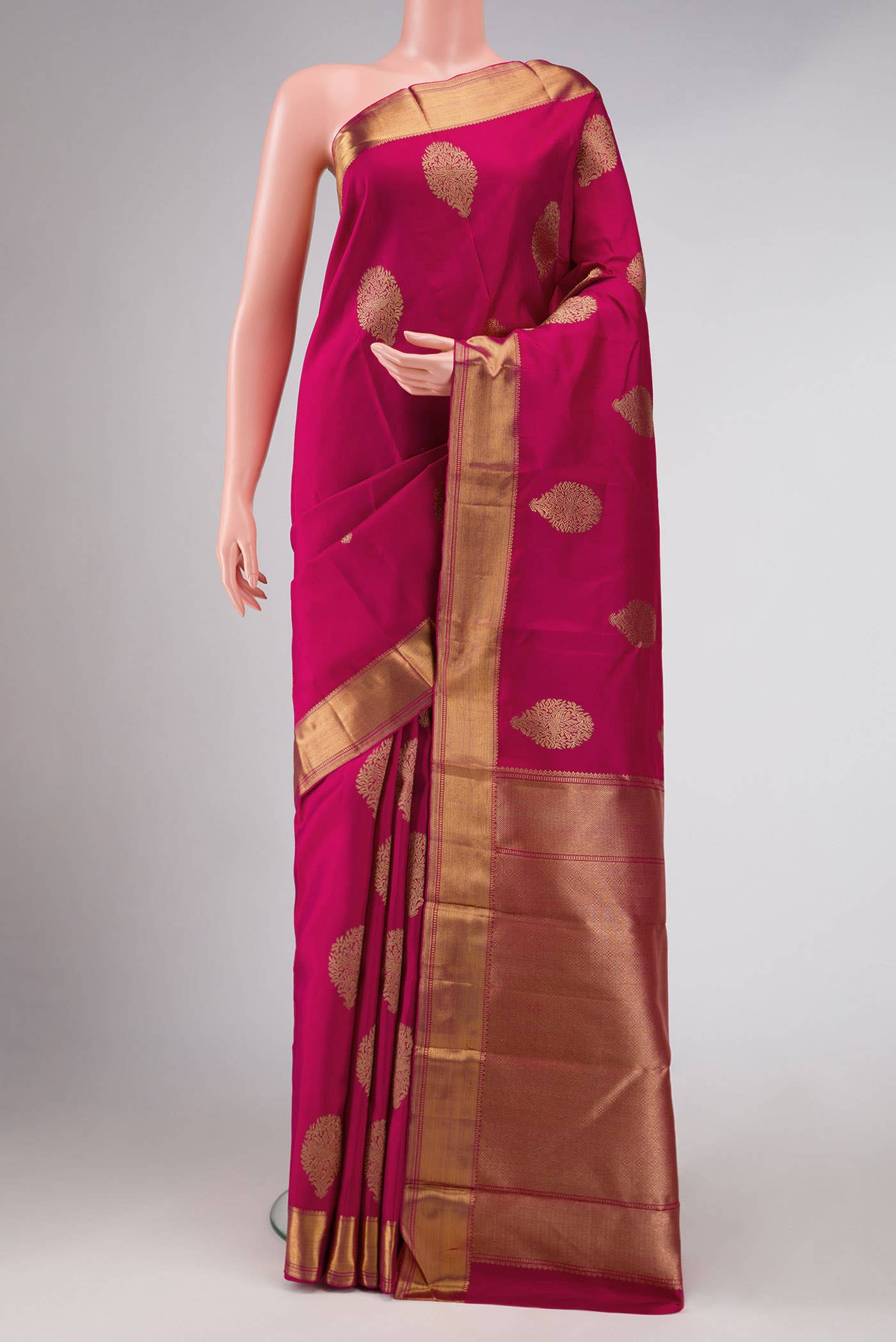 Pure Silk Pure Zari Rani Pink Dual Tone Kanchipuram Saree