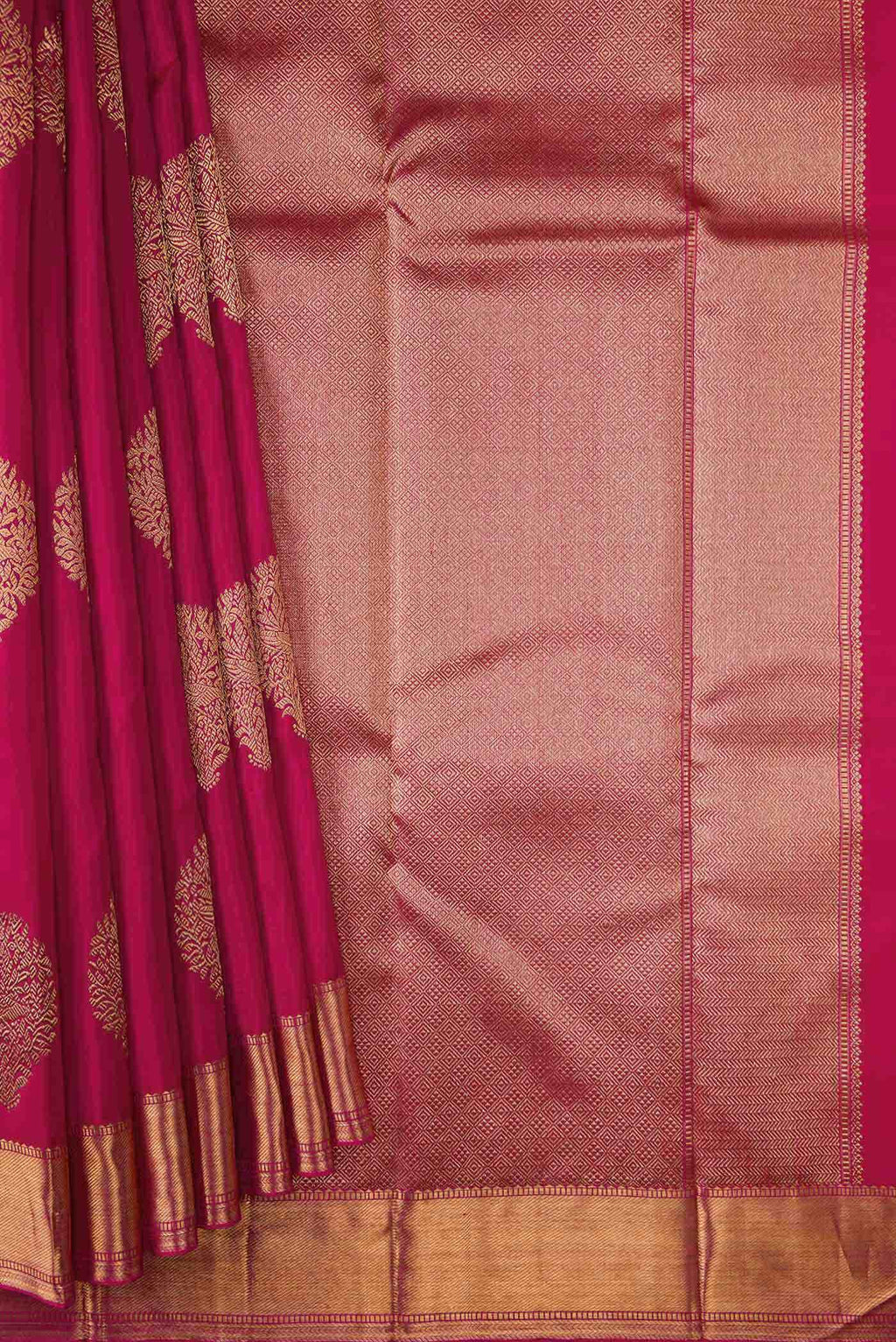 Pure Silk Pure Zari Rani Pink Dual Tone Kanchipuram Saree