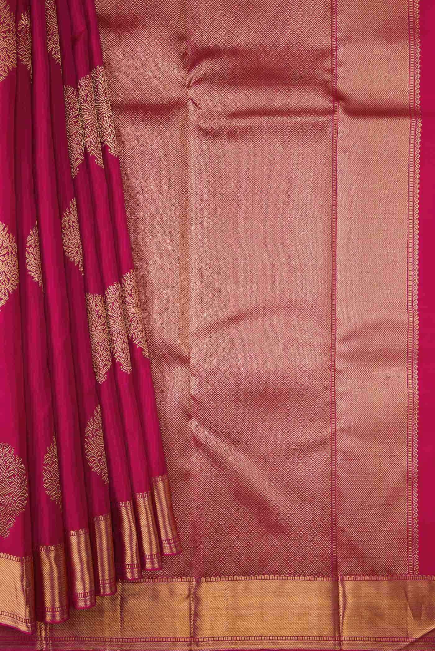 Pure Silk Pure Zari Rani Pink Dual Tone Kanchipuram Saree