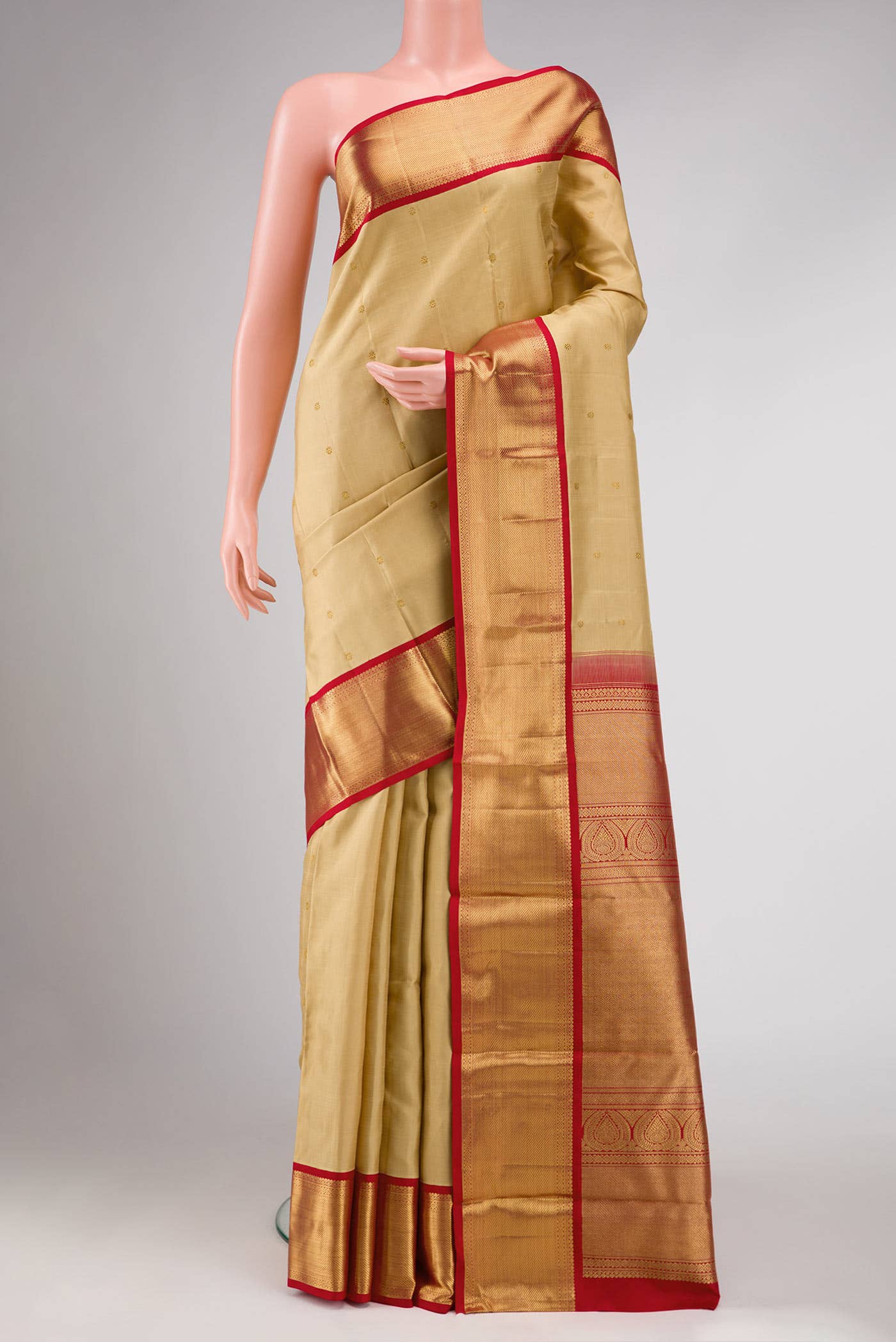 Pure Silk Pure Zari Gold Dual Tone Kanchipuram Saree