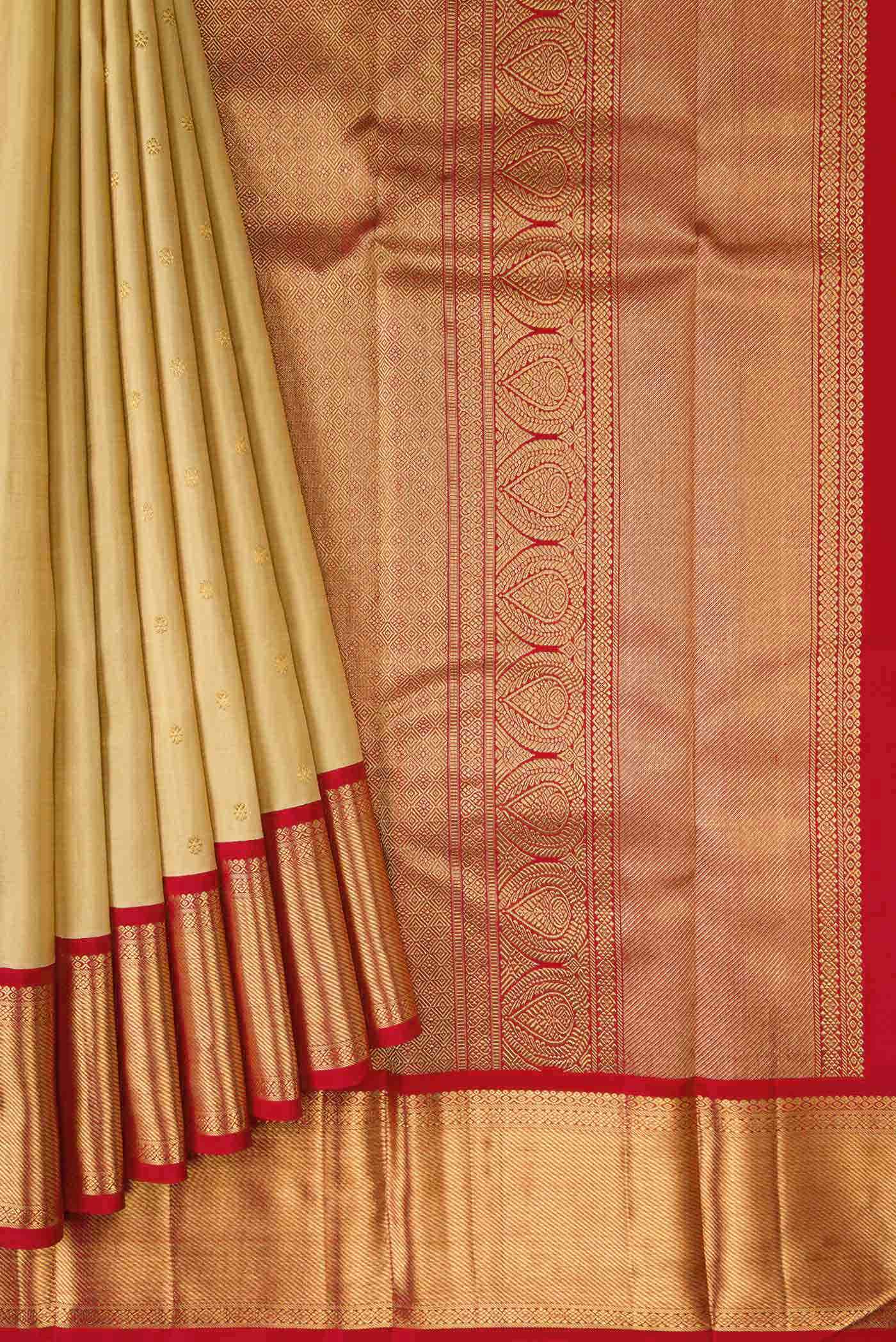 Pure Silk Pure Zari Gold Dual Tone Kanchipuram Saree