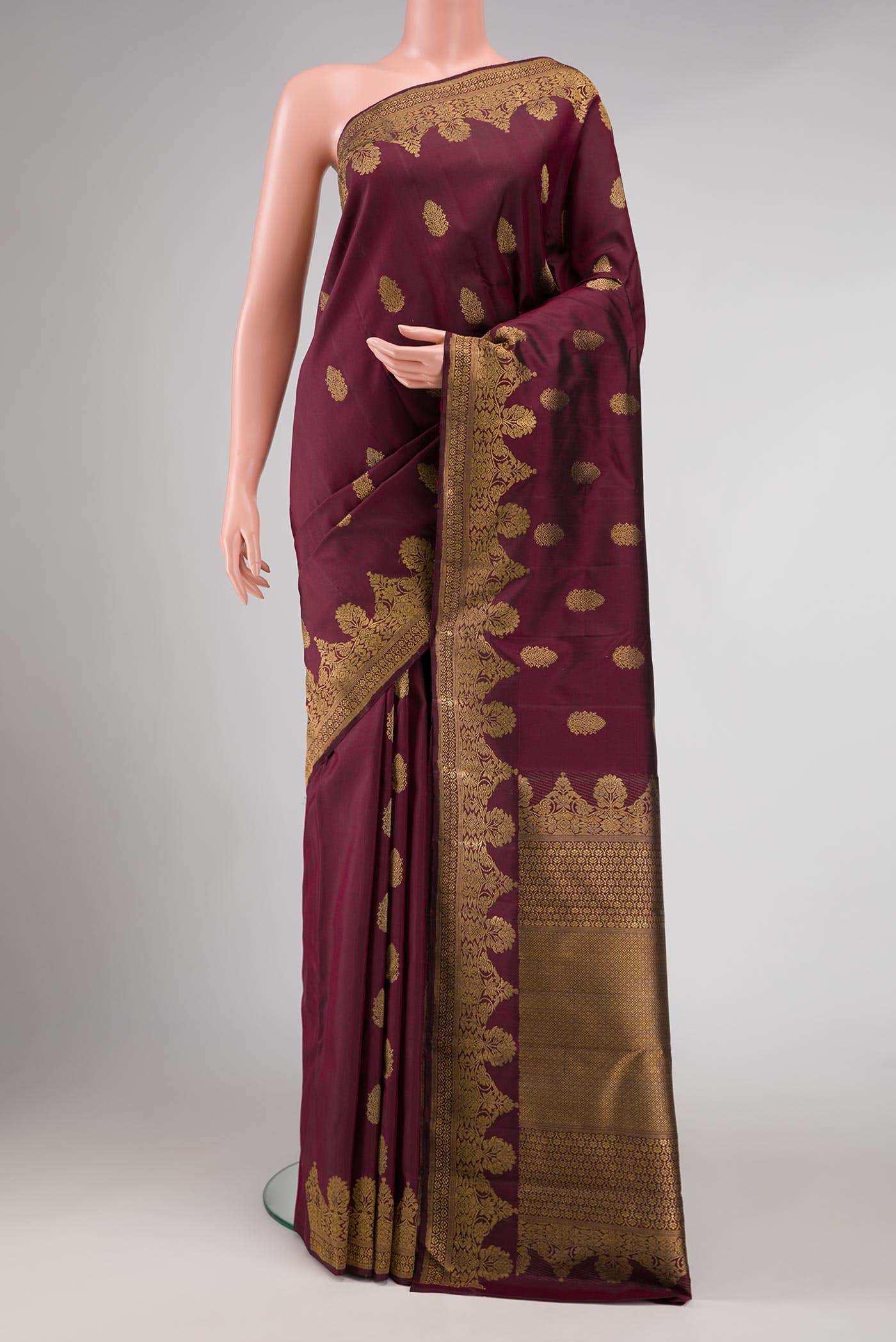 Pure Silk Pure Zari Maroon Dual Tone Kanchipuram Saree