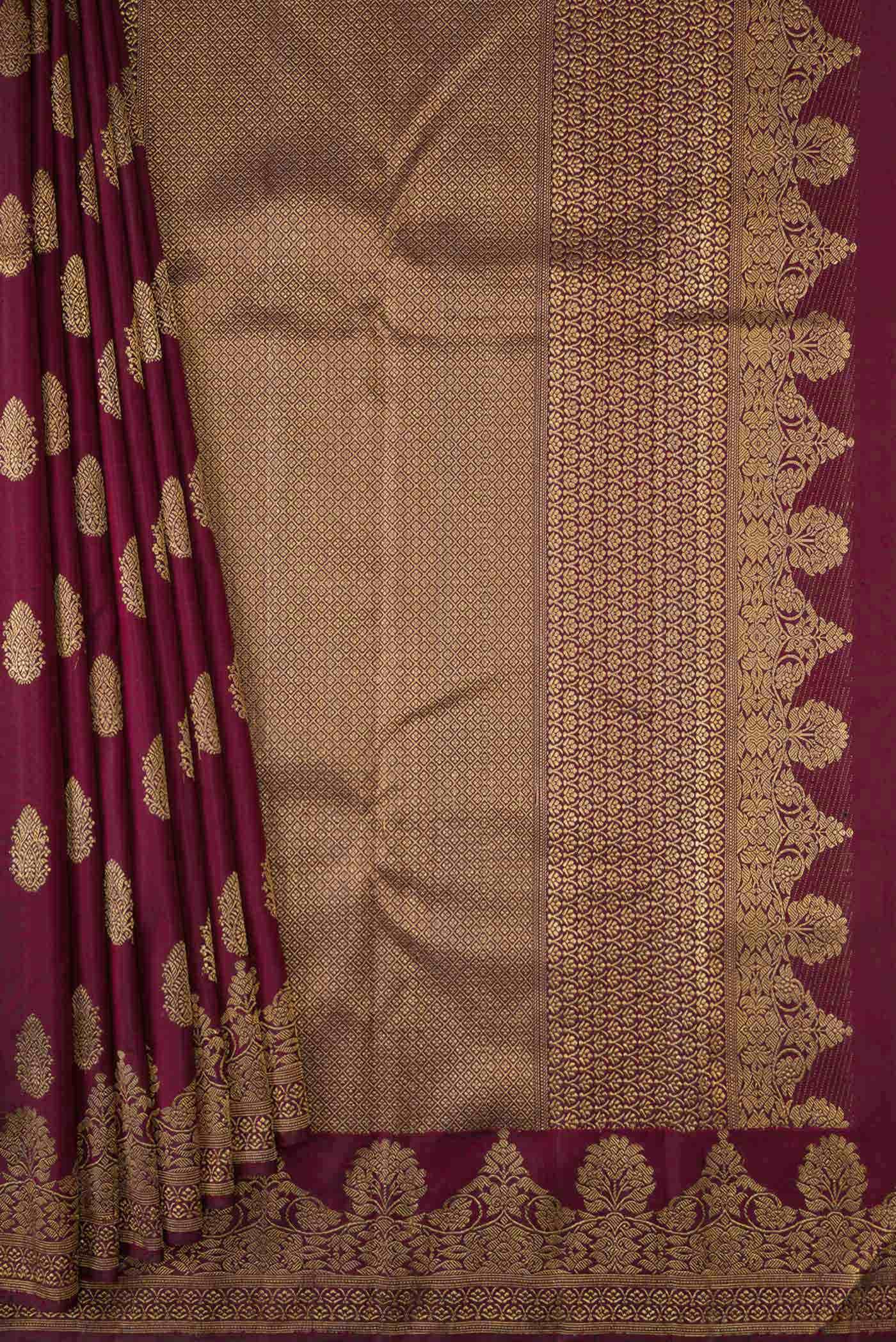 Pure Silk Pure Zari Maroon Dual Tone Kanchipuram Saree
