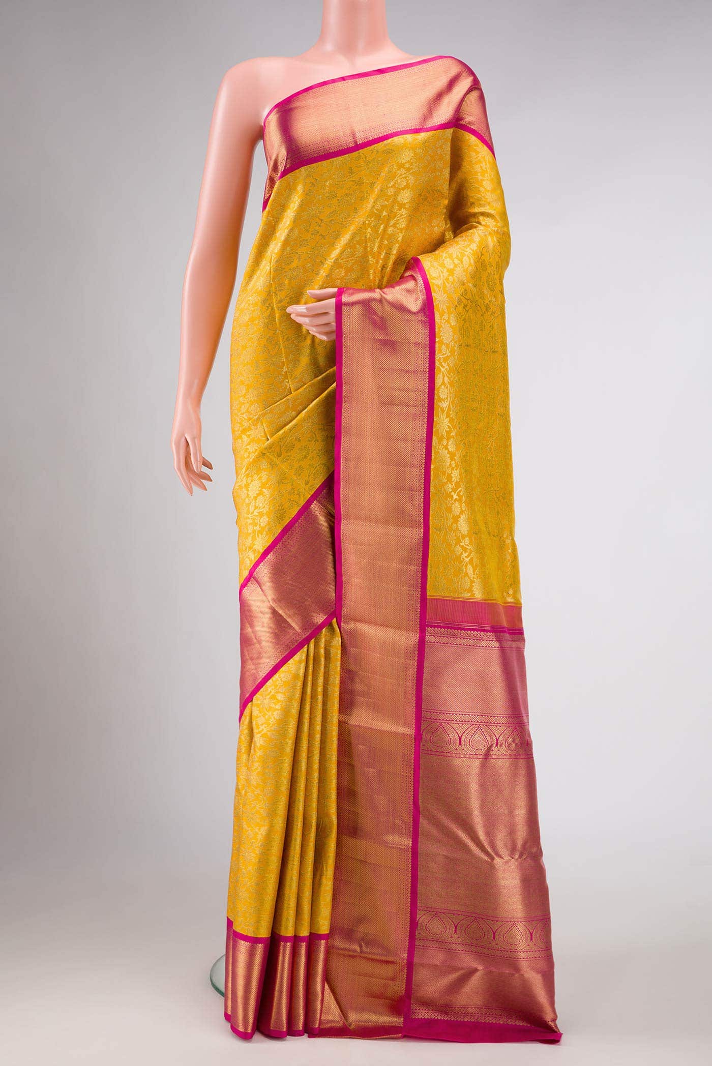 Pure Silk Pure Zari Yellow Dual Tone Kanchipuram Saree