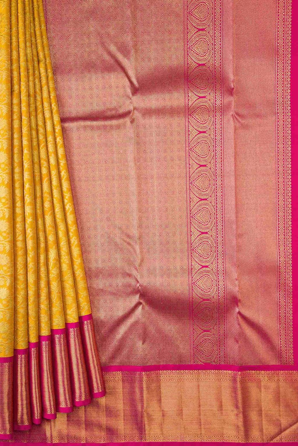 Pure Silk Pure Zari Yellow Dual Tone Kanchipuram Saree