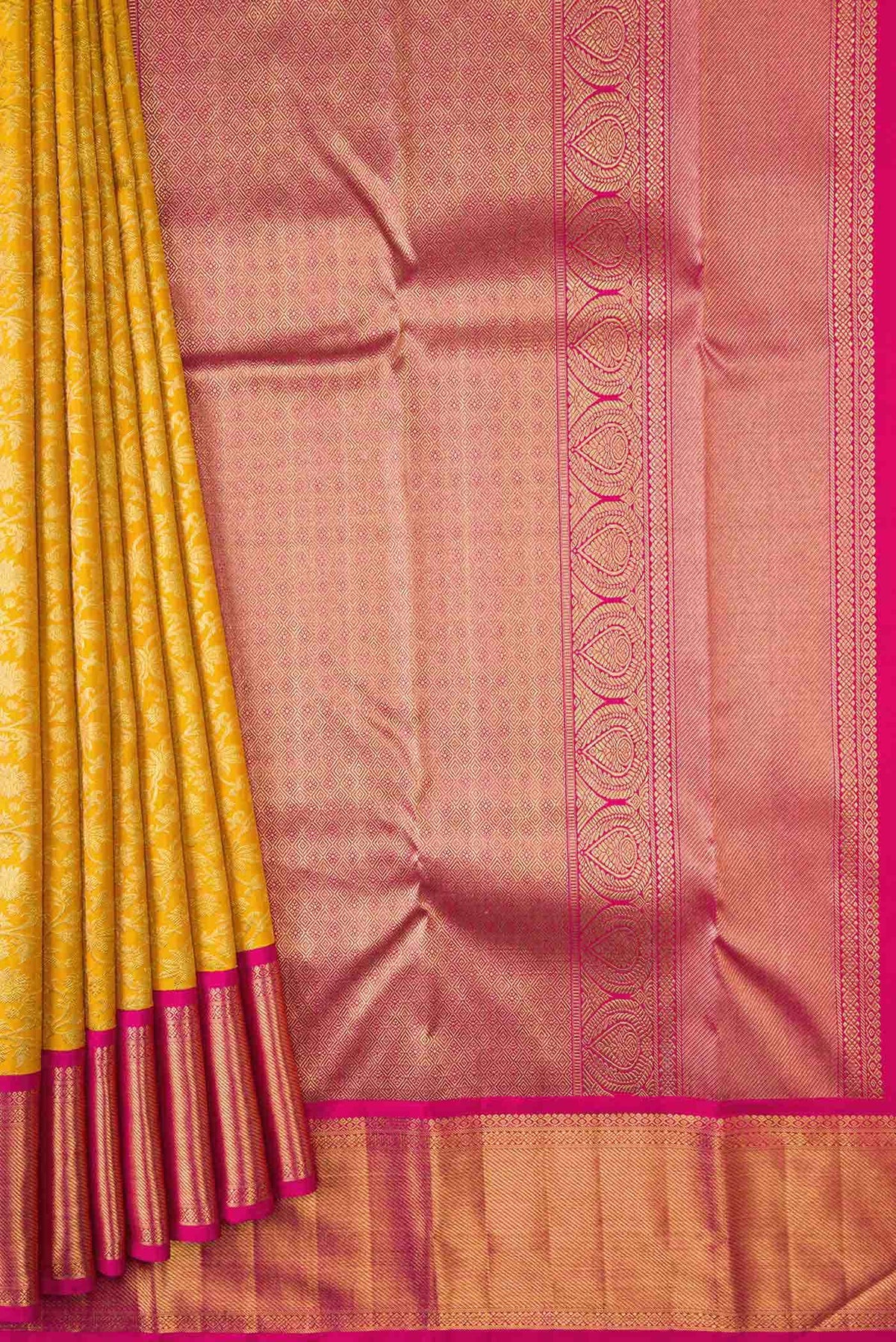 Pure Silk Pure Zari Yellow Dual Tone Kanjivaram Saree
