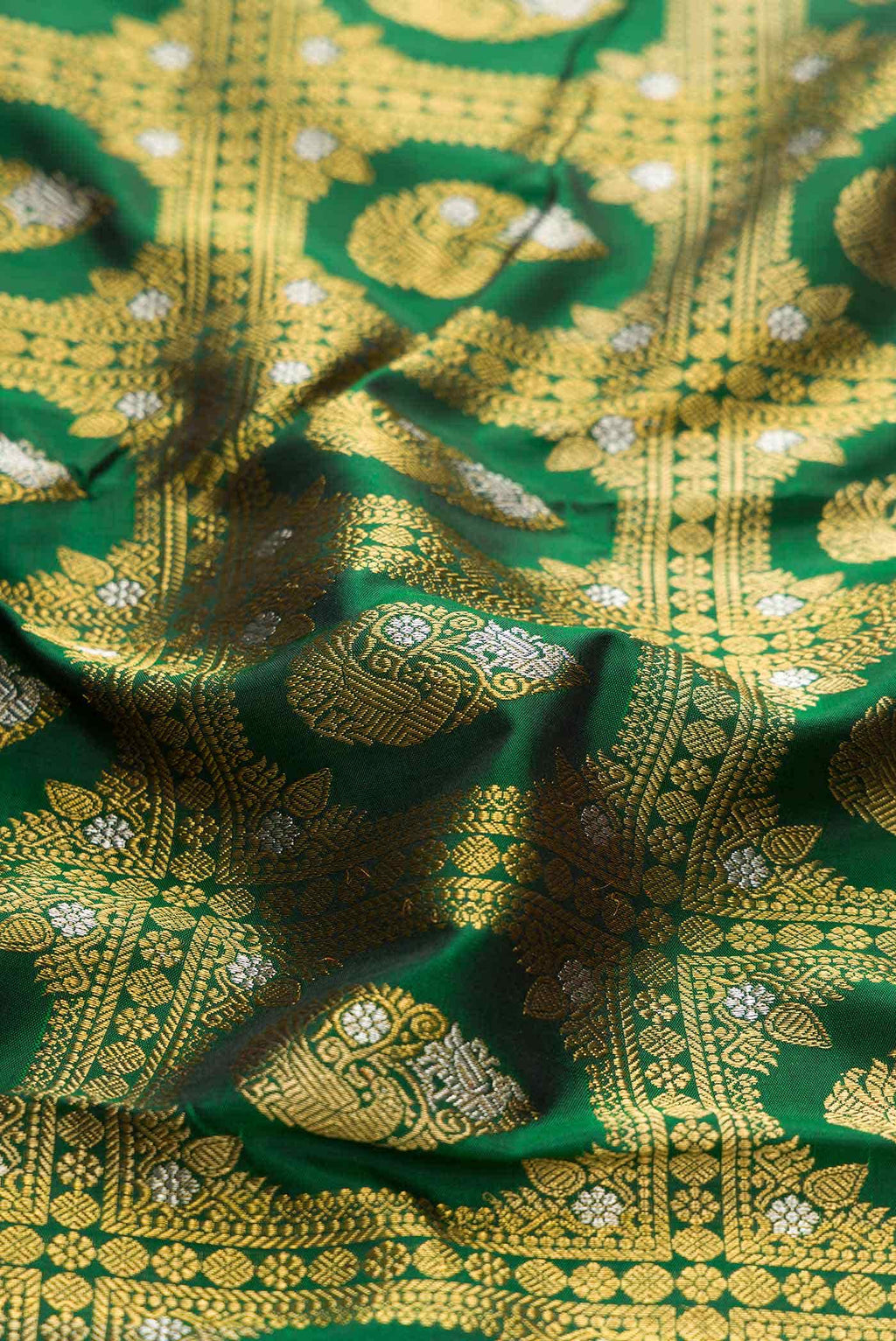 Pure Silk Pure Zari Green Dual Tone Kanchipuram Saree