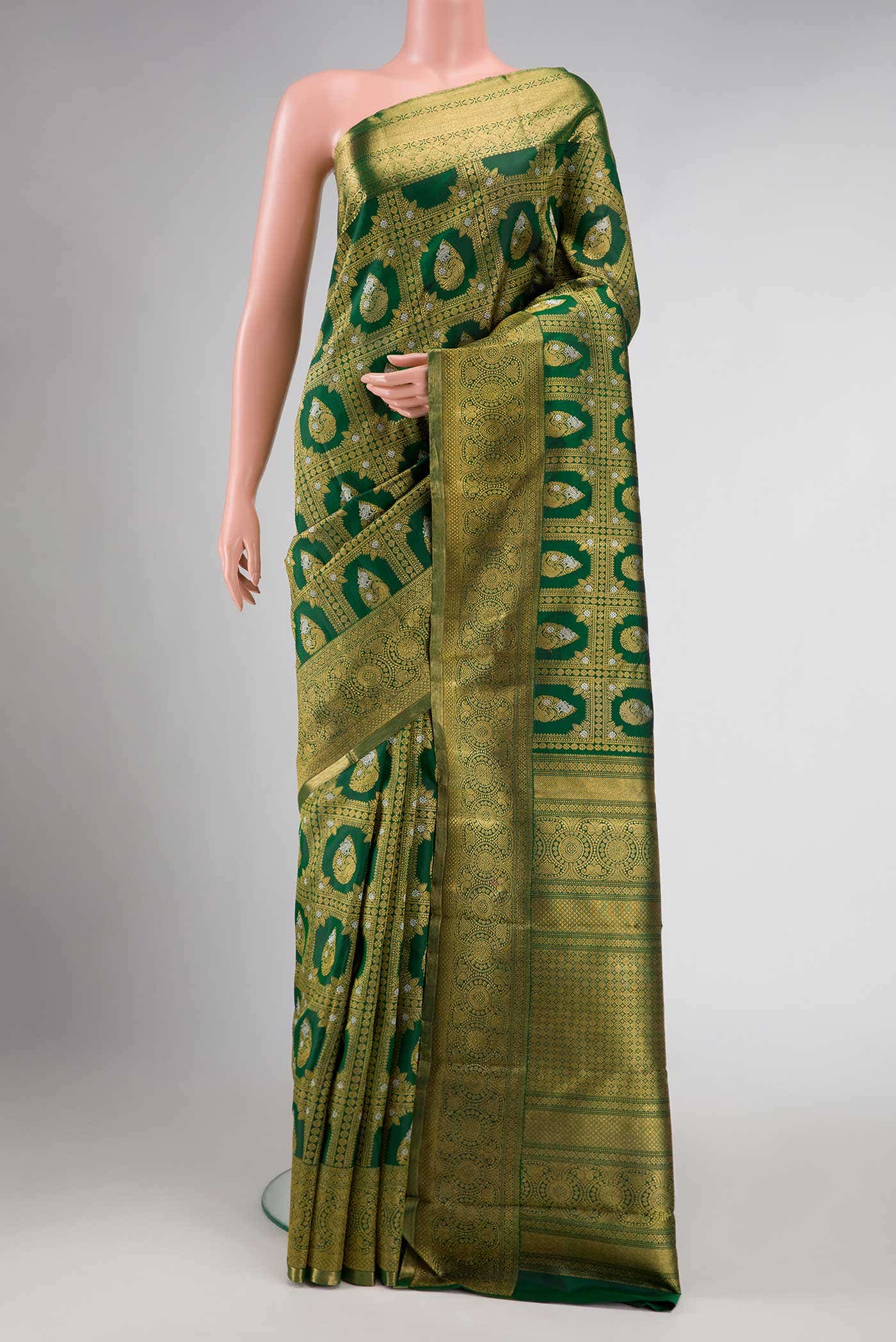 Pure Silk Pure Zari Green Dual Tone Kanchipuram Saree