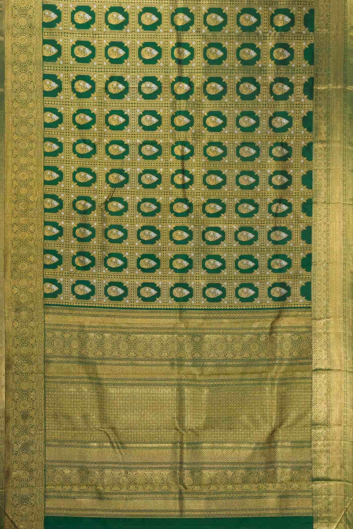 Pure Silk Pure Zari Green Dual Tone Kanchipuram Saree