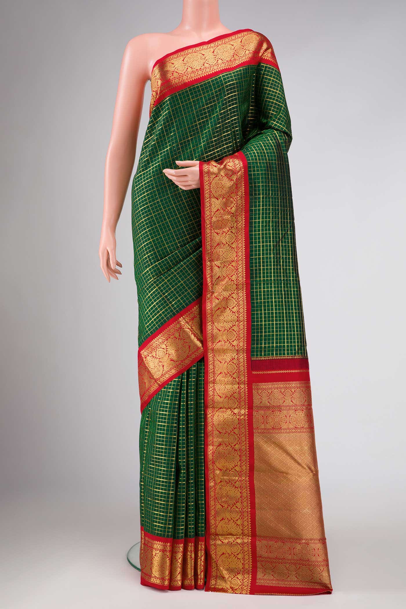 Pure Silk Pure Zari Green Dual Tone Kanchipuram Saree